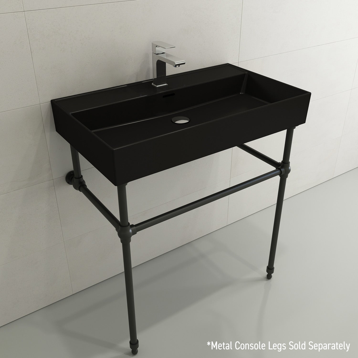 Alternate Image for BOCCHI Milano 32" Rectangle Wallmount Fireclay Bathroom Sink, Matte Black, Single Faucet Hole, 1377-004-0126