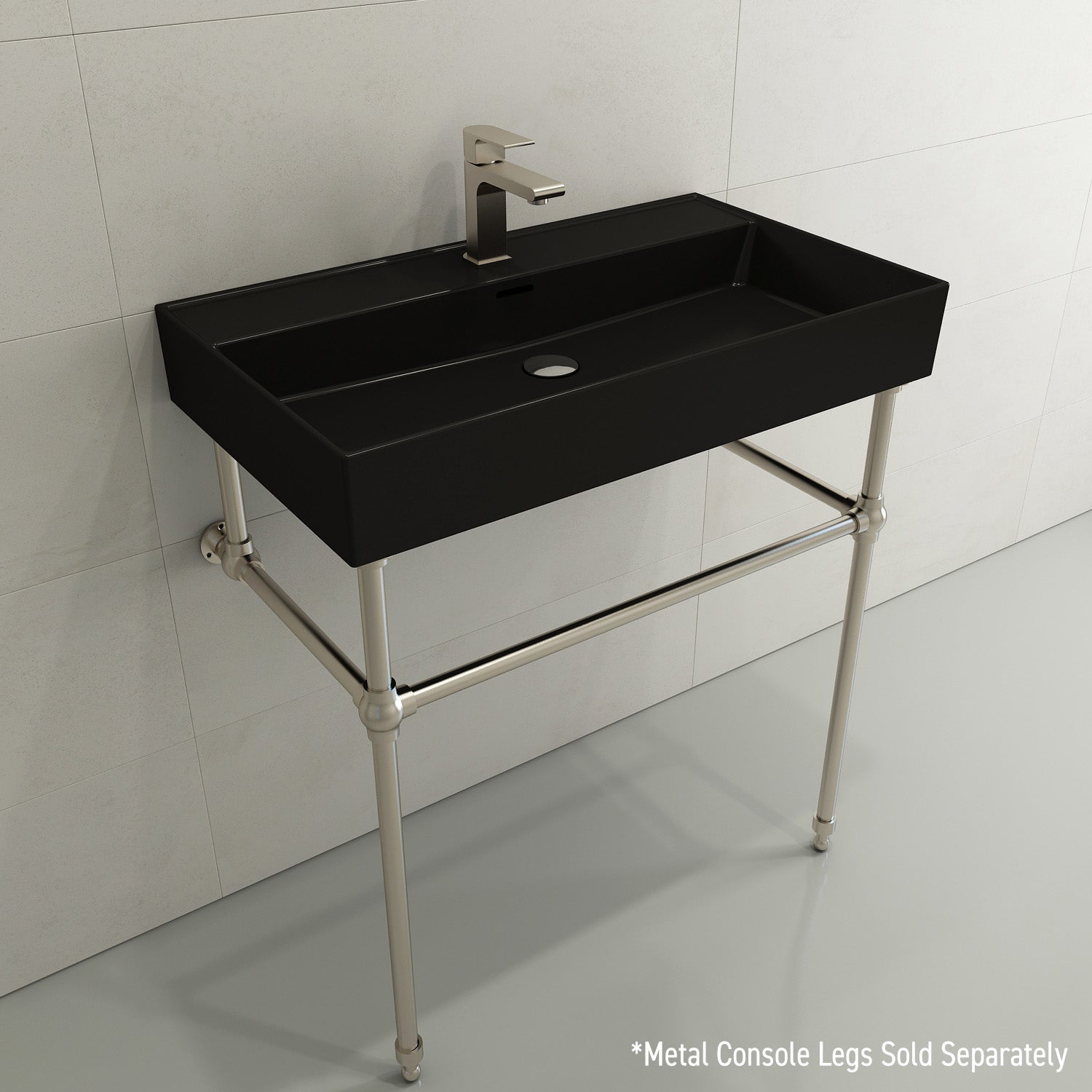 Alternate Image for BOCCHI Milano 32" Rectangle Wallmount Fireclay Bathroom Sink, Matte Black, Single Faucet Hole, 1377-004-0126