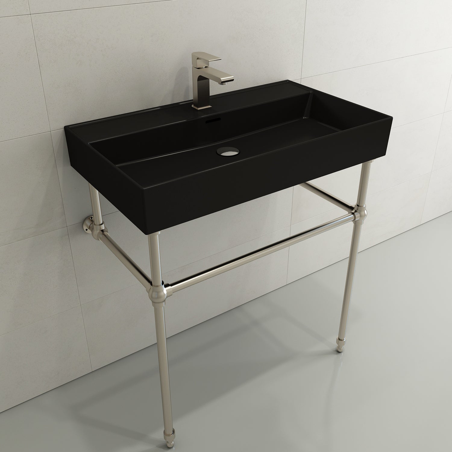 Alternate Image for BOCCHI Milano 32" Rectangle Wallmount Fireclay Bathroom Sink, Matte Black, Single Faucet Hole, 1377-004-0126