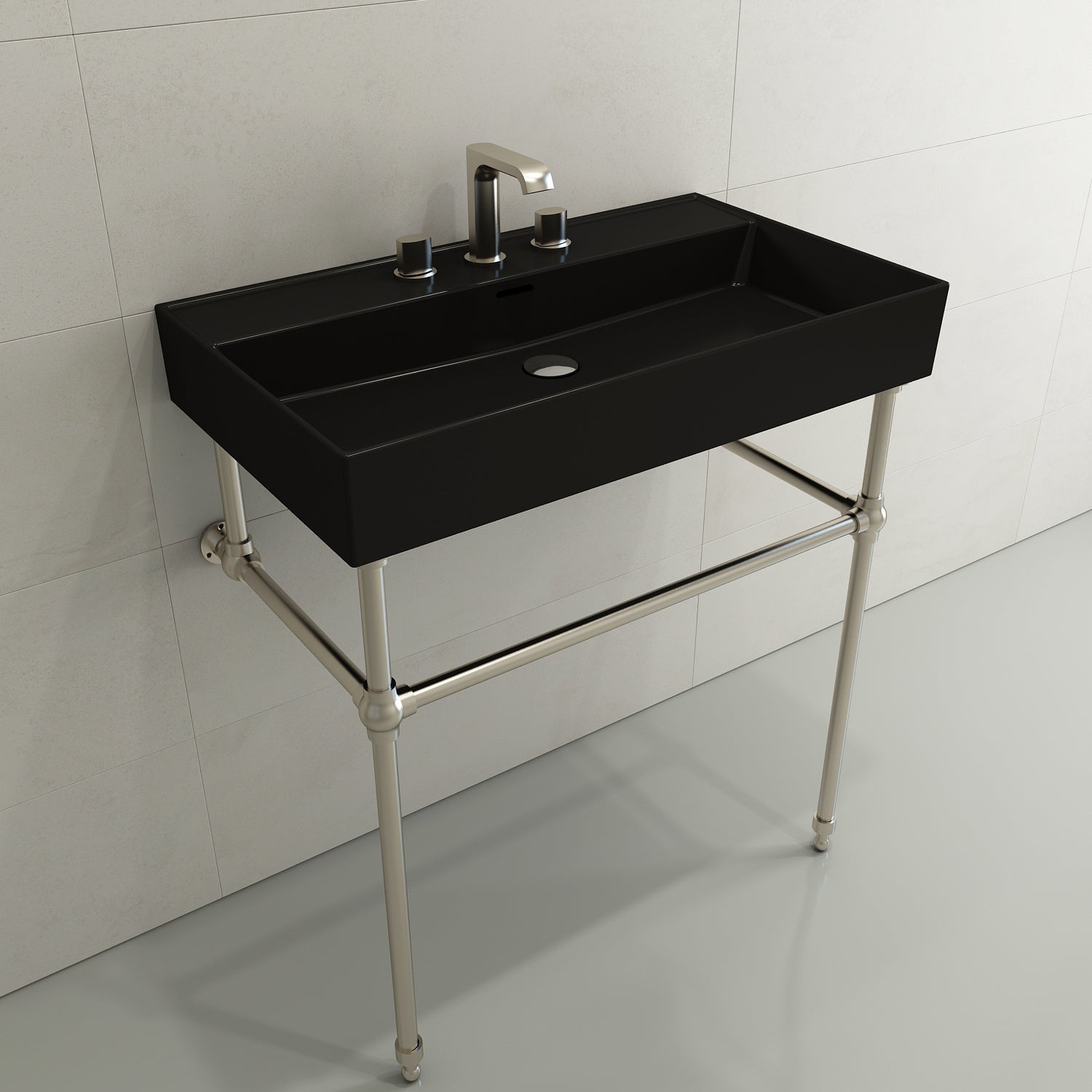 Alternate Image for BOCCHI Milano 32" Rectangle Wallmount Fireclay Bathroom Sink, Matte Black, 3 Faucet Hole, 1377-004-0127