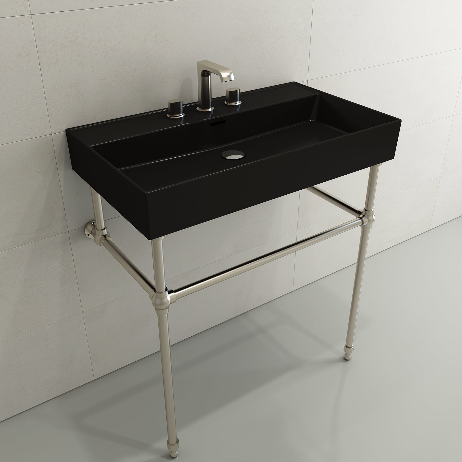 Alternate Image for BOCCHI Milano 32" Rectangle Wallmount Fireclay Bathroom Sink, Matte Black, 3 Faucet Hole, 1377-004-0127