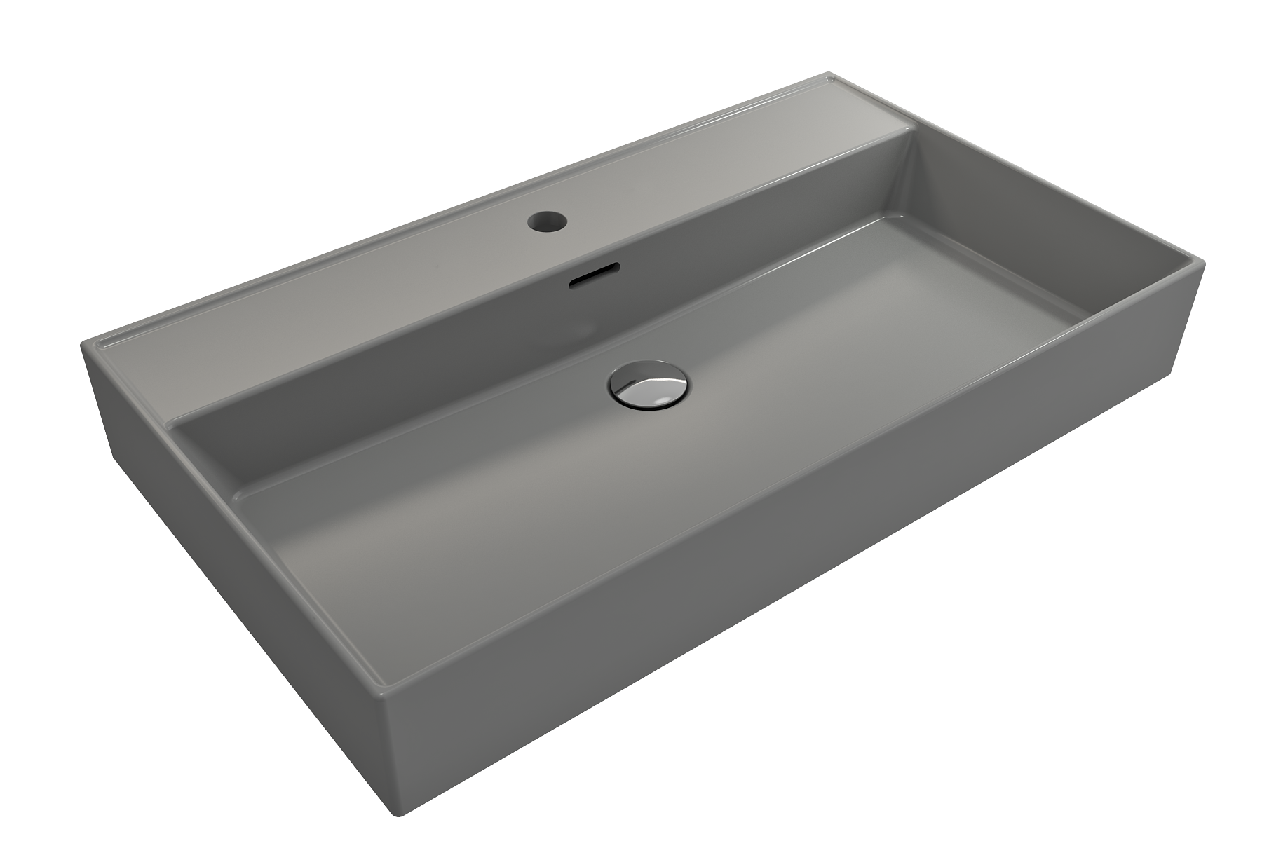 Alternate Image for BOCCHI Milano 32" Rectangle Wallmount Fireclay Bathroom Sink, Matte Gray, Single Faucet Hole, 1377-006-0126