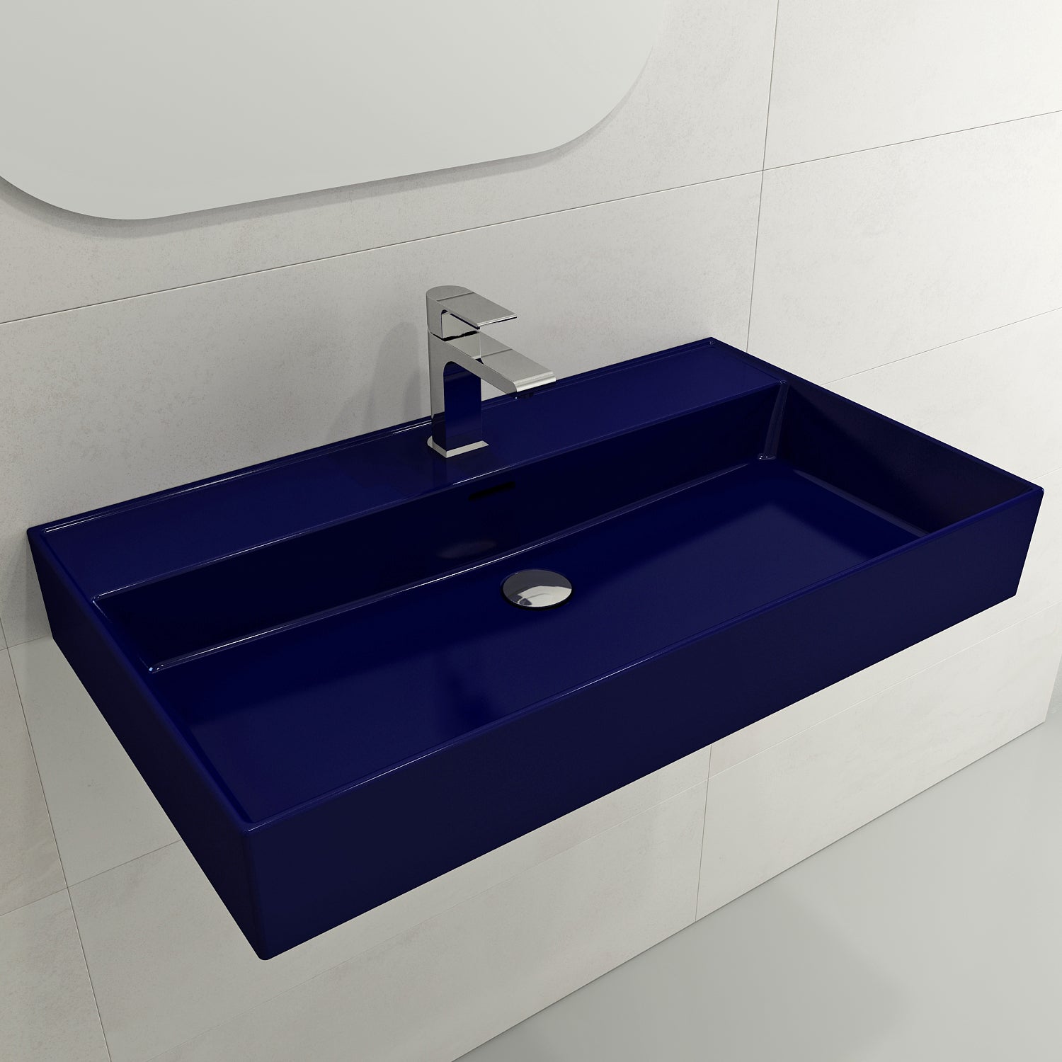 Alternate Image for BOCCHI Milano 32" Rectangle Wallmount Fireclay Bathroom Sink, Sapphire Blue, Single Faucet Hole, 1377-010-0126