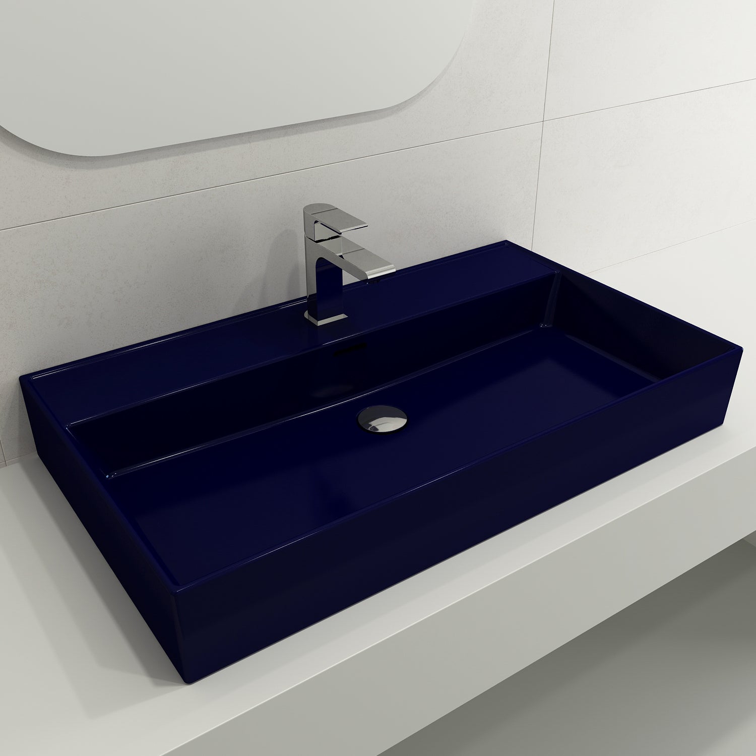 Alternate Image for BOCCHI Milano 32" Rectangle Wallmount Fireclay Bathroom Sink, Sapphire Blue, Single Faucet Hole, 1377-010-0126