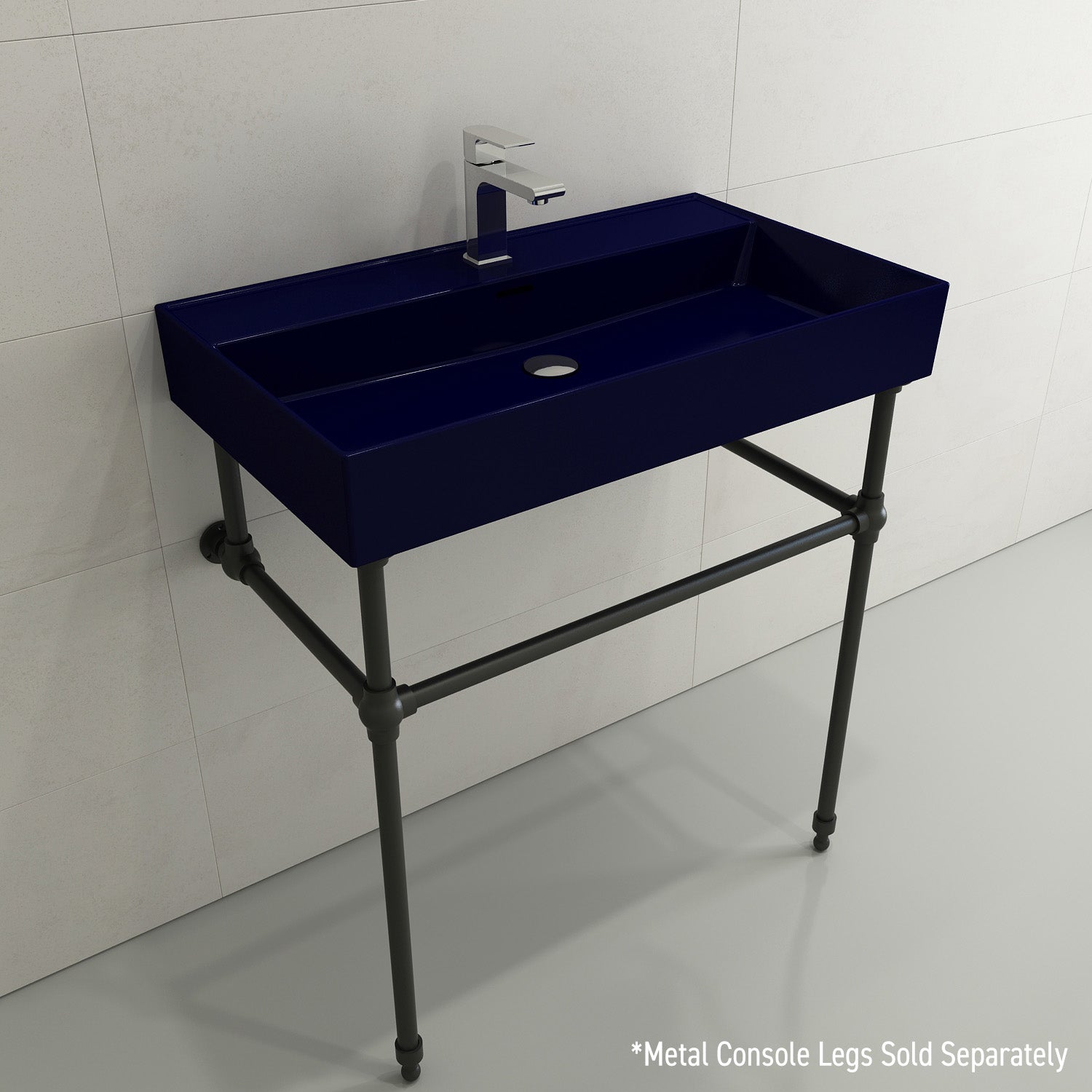 Alternate Image for BOCCHI Milano 32" Rectangle Wallmount Fireclay Bathroom Sink, Sapphire Blue, Single Faucet Hole, 1377-010-0126