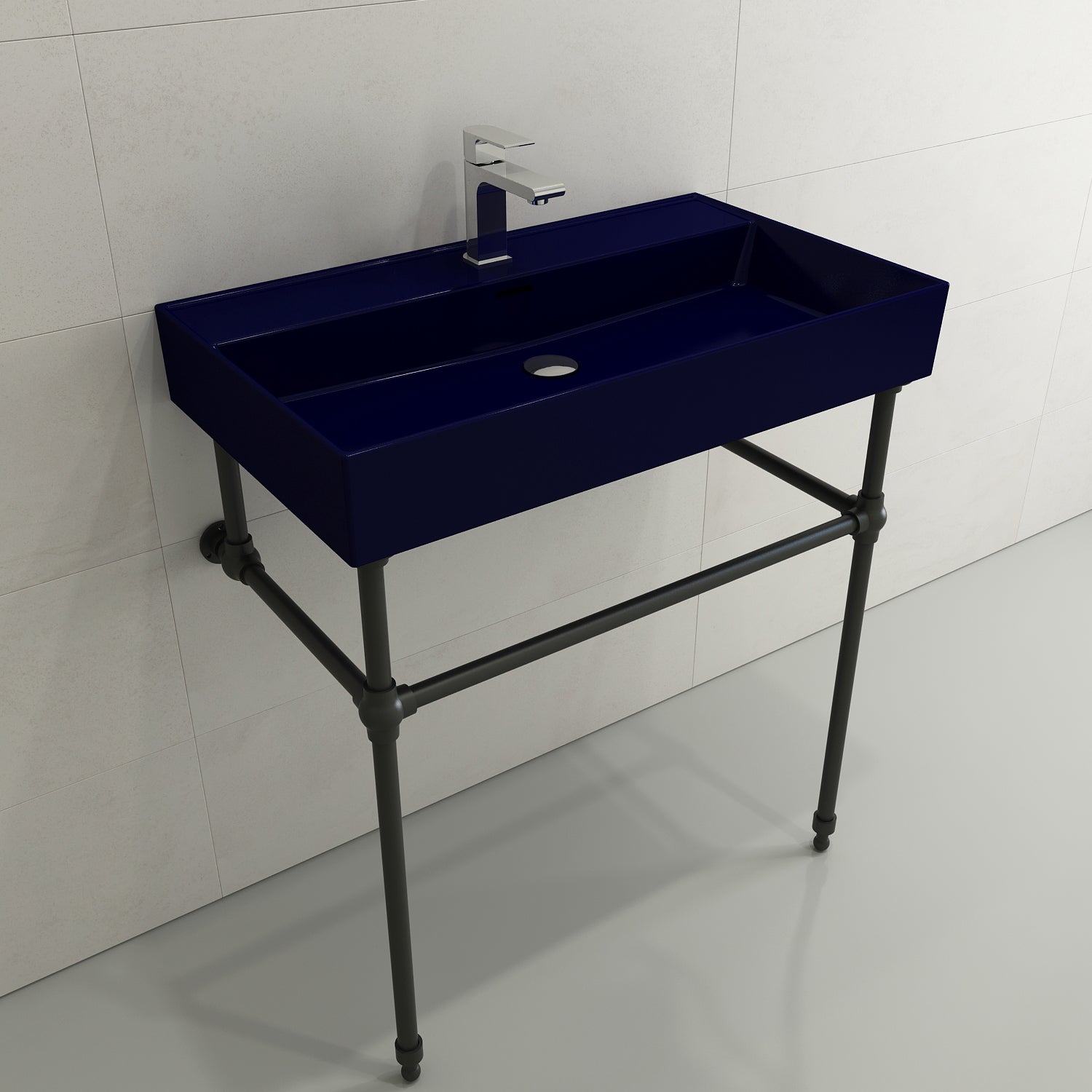 Alternate Image for BOCCHI Milano 32" Rectangle Wallmount Fireclay Bathroom Sink, Sapphire Blue, Single Faucet Hole, 1377-010-0126