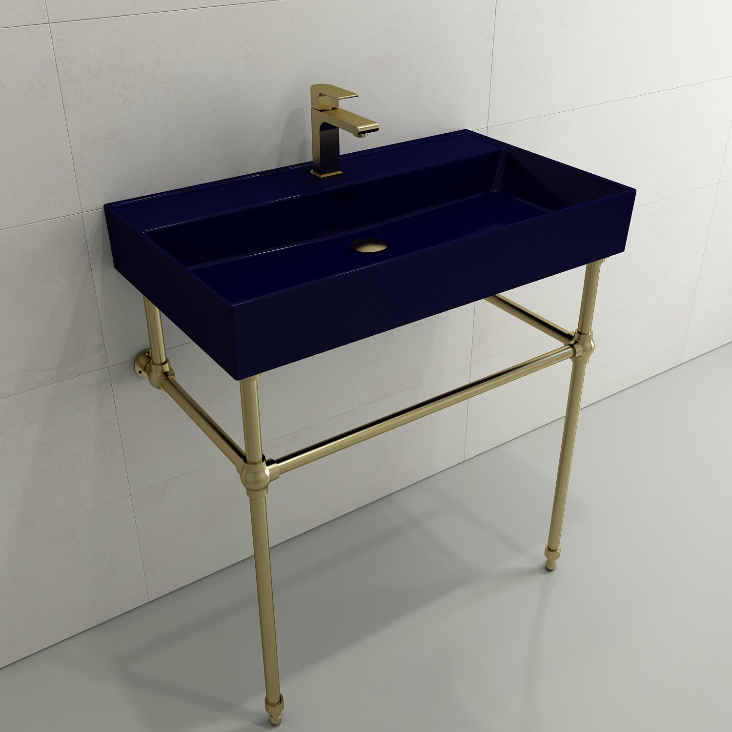 Alternate Image for BOCCHI Milano 32" Rectangle Wallmount Fireclay Bathroom Sink, Sapphire Blue, Single Faucet Hole, 1377-010-0126