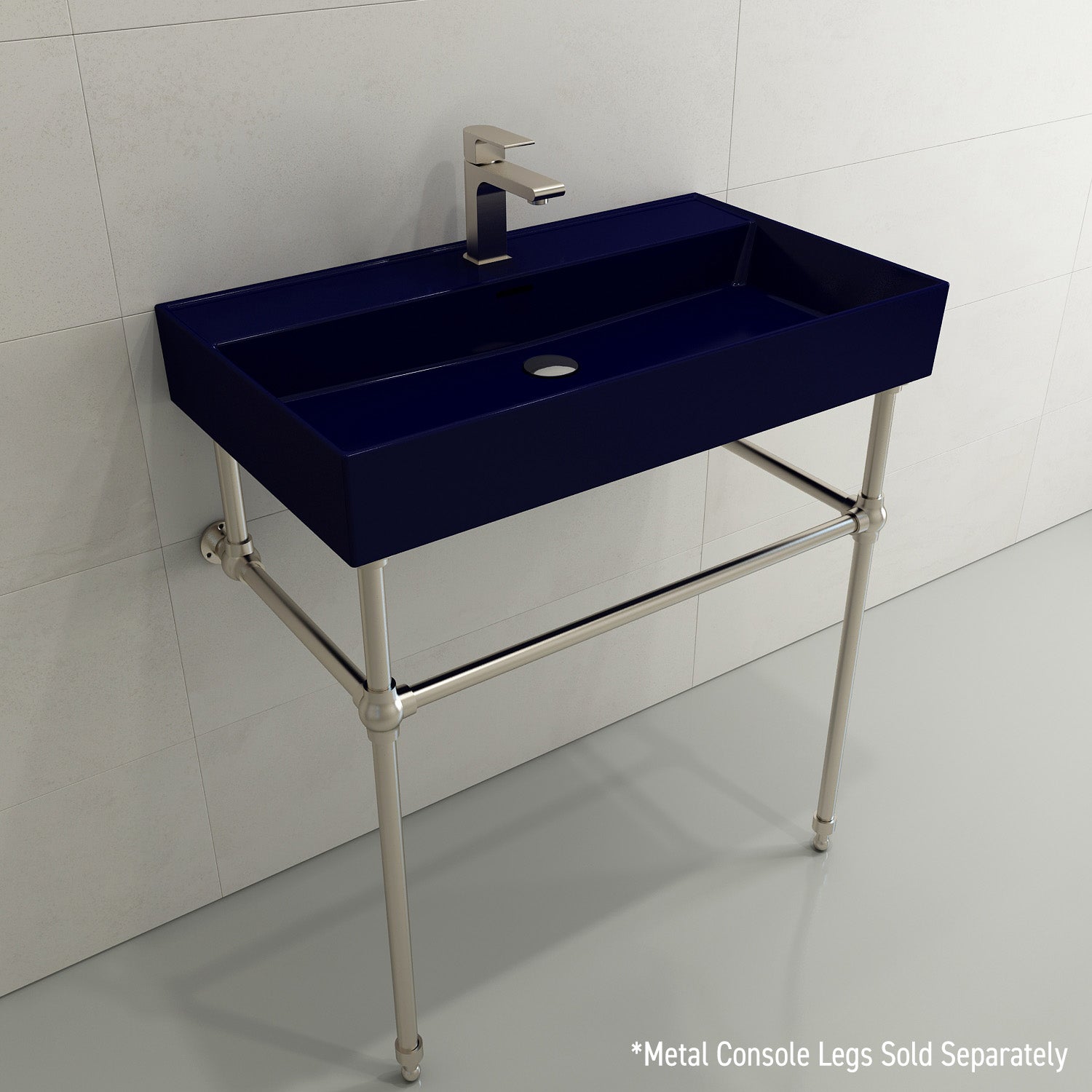 Alternate Image for BOCCHI Milano 32" Rectangle Wallmount Fireclay Bathroom Sink, Sapphire Blue, Single Faucet Hole, 1377-010-0126