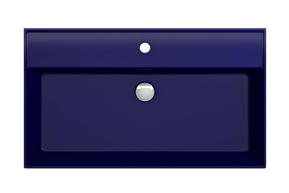 Alternate Image for BOCCHI Milano 32" Rectangle Wallmount Fireclay Bathroom Sink, Sapphire Blue, Single Faucet Hole, 1377-010-0126