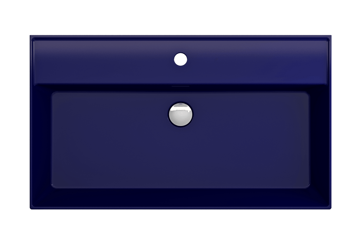 Alternate Image for BOCCHI Milano 32" Rectangle Wallmount Fireclay Bathroom Sink, Sapphire Blue, Single Faucet Hole, 1377-010-0126