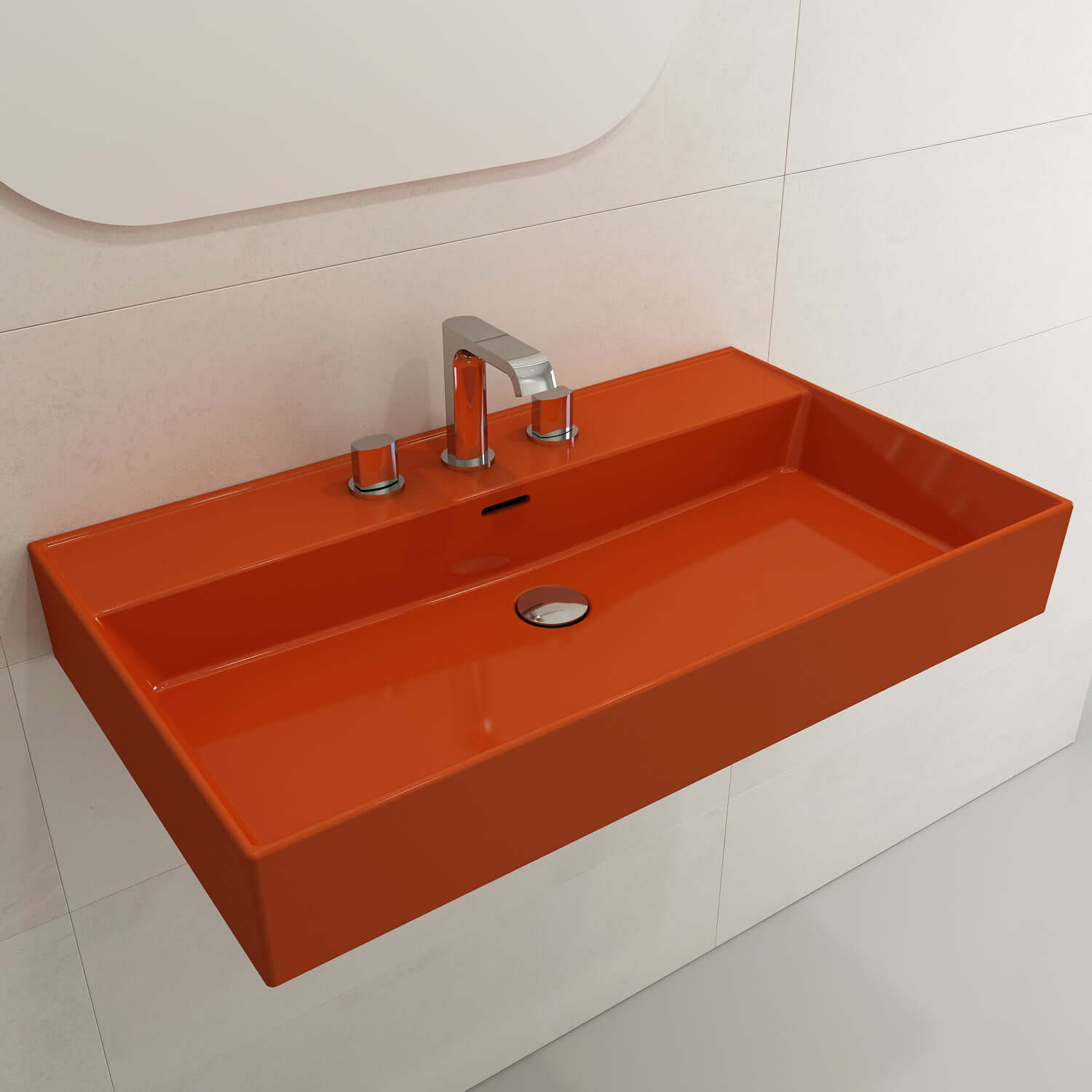 Alternate Image for BOCCHI Milano 32" Rectangle Wallmount Fireclay Bathroom Sink, Orange, 3 Faucet Hole, 1377-012-0127