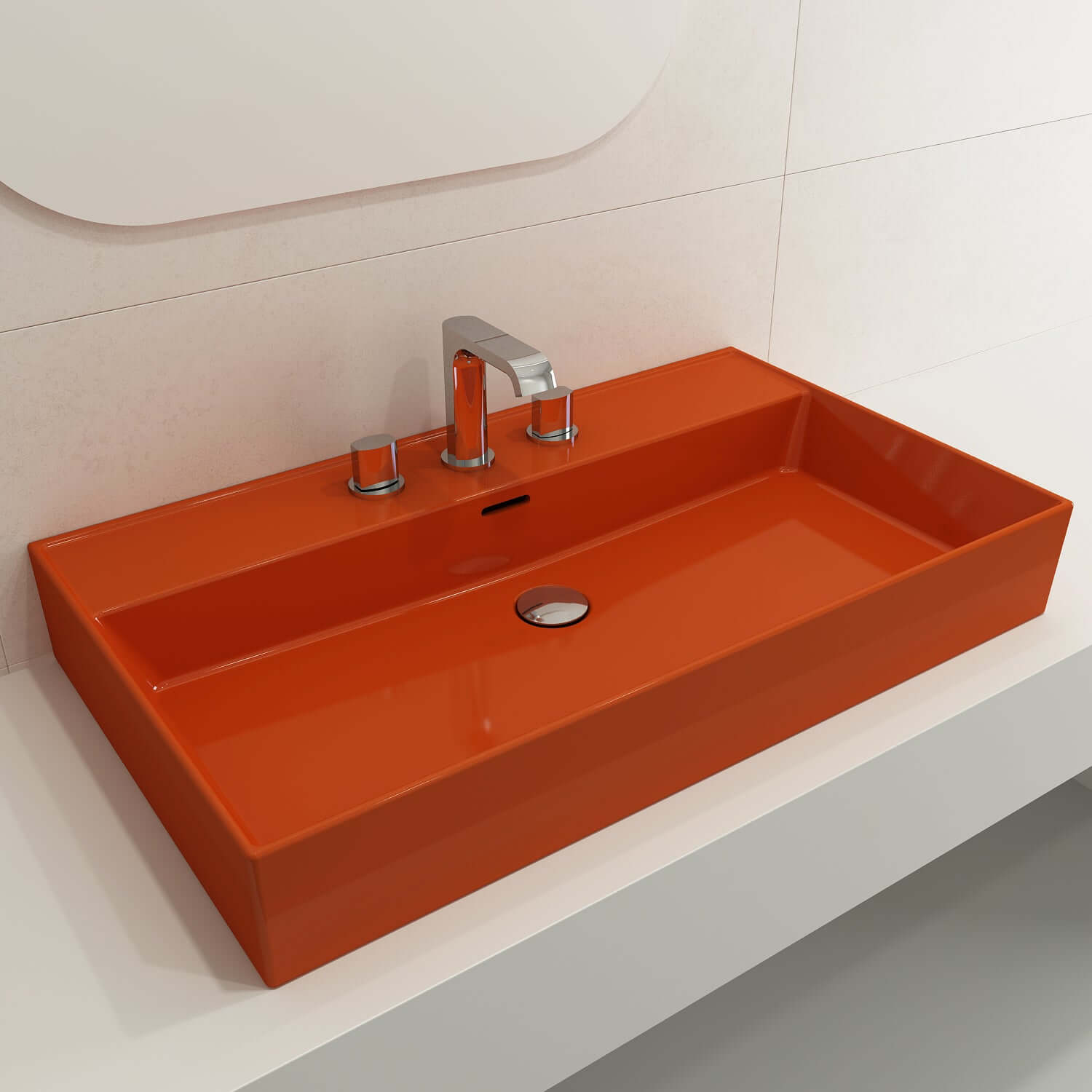 Alternate Image for BOCCHI Milano 32" Rectangle Wallmount Fireclay Bathroom Sink, Orange, 3 Faucet Hole, 1377-012-0127