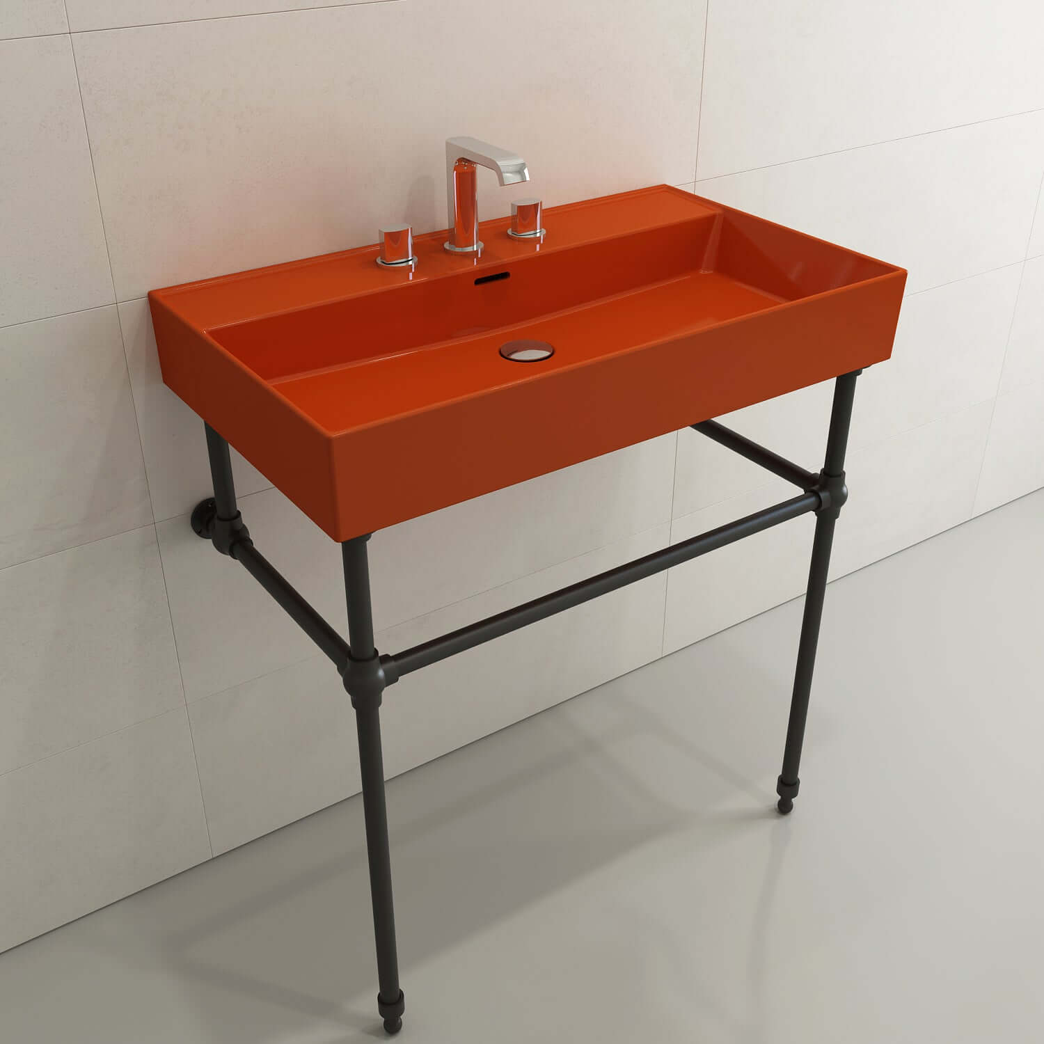 Alternate Image for BOCCHI Milano 32" Rectangle Wallmount Fireclay Bathroom Sink, Orange, 3 Faucet Hole, 1377-012-0127