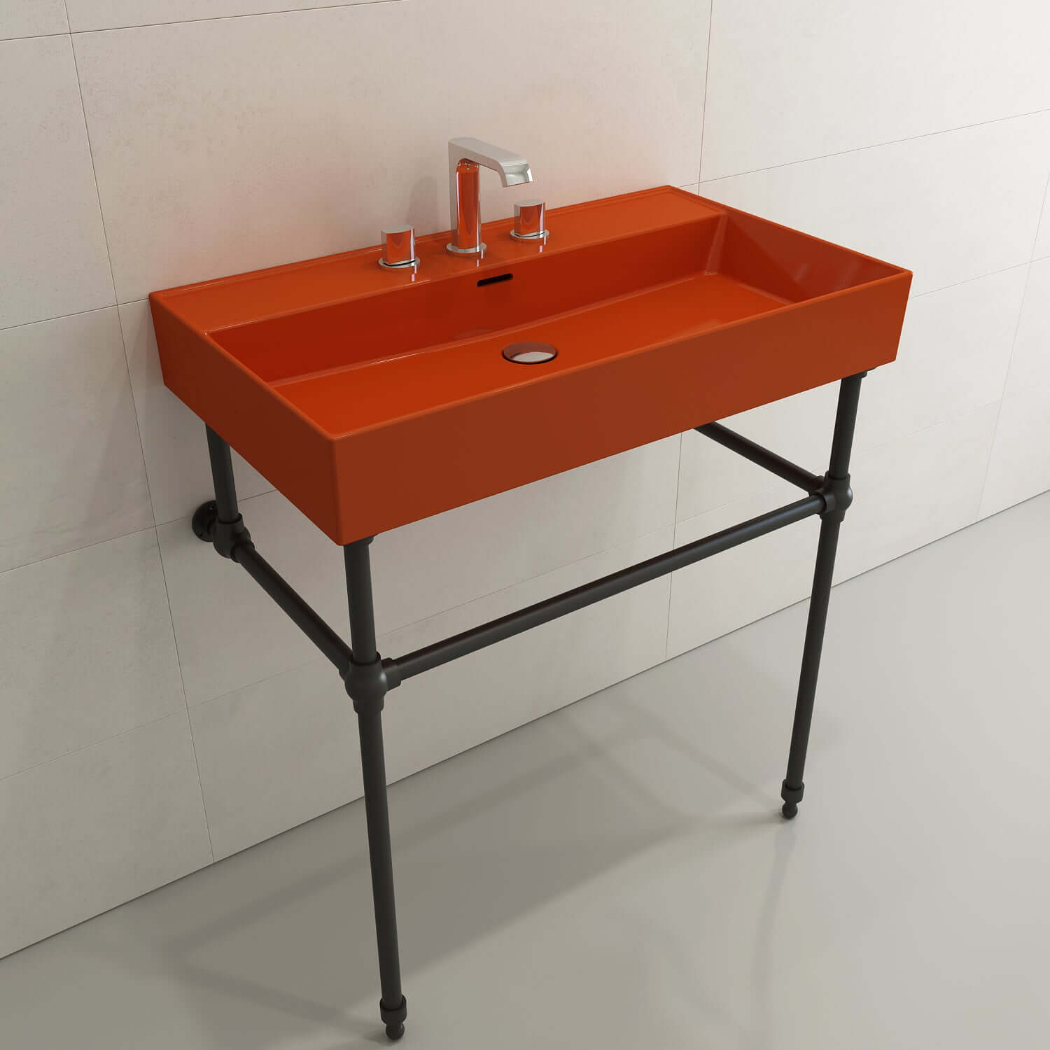 Alternate Image for BOCCHI Milano 32" Rectangle Wallmount Fireclay Bathroom Sink, Orange, 3 Faucet Hole, 1377-012-0127