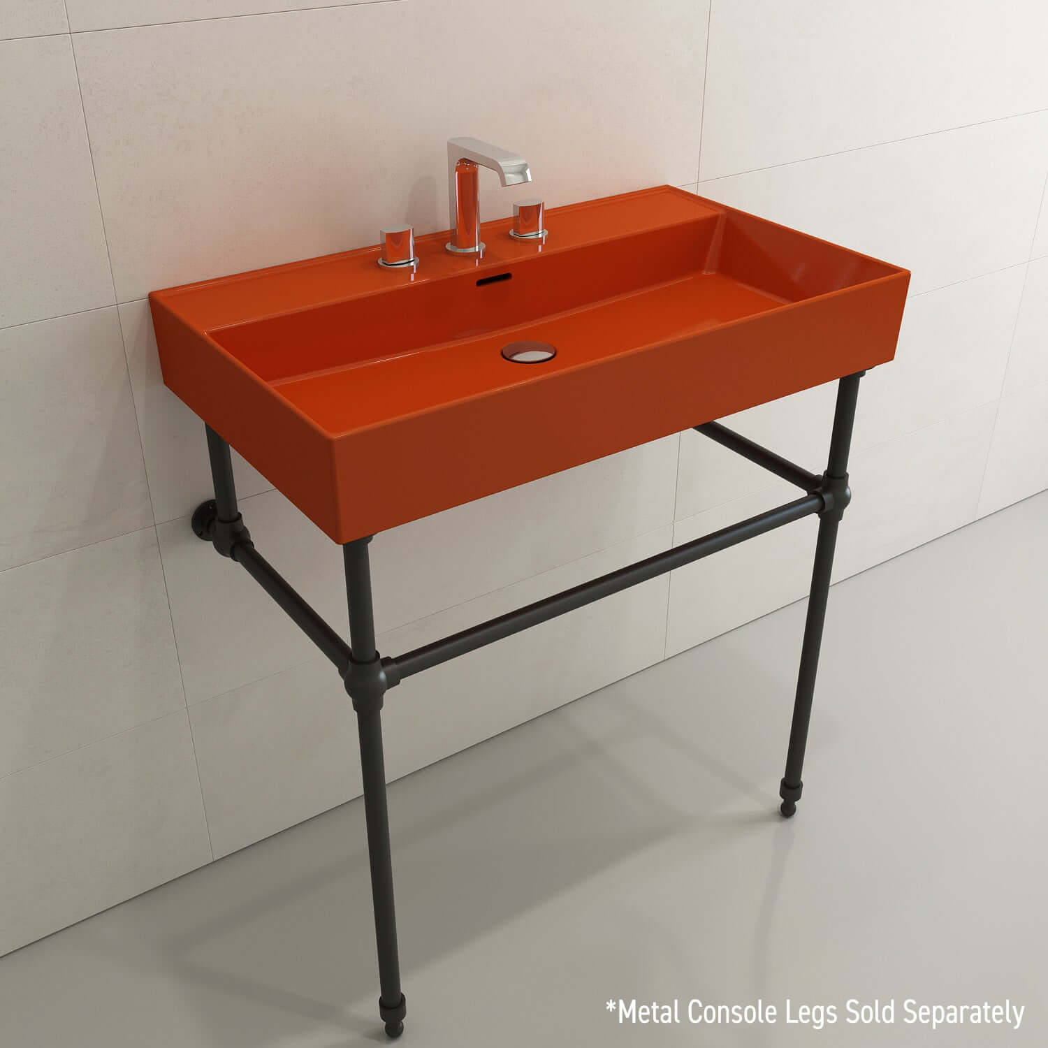 Alternate Image for BOCCHI Milano 32" Rectangle Wallmount Fireclay Bathroom Sink, Orange, 3 Faucet Hole, 1377-012-0127