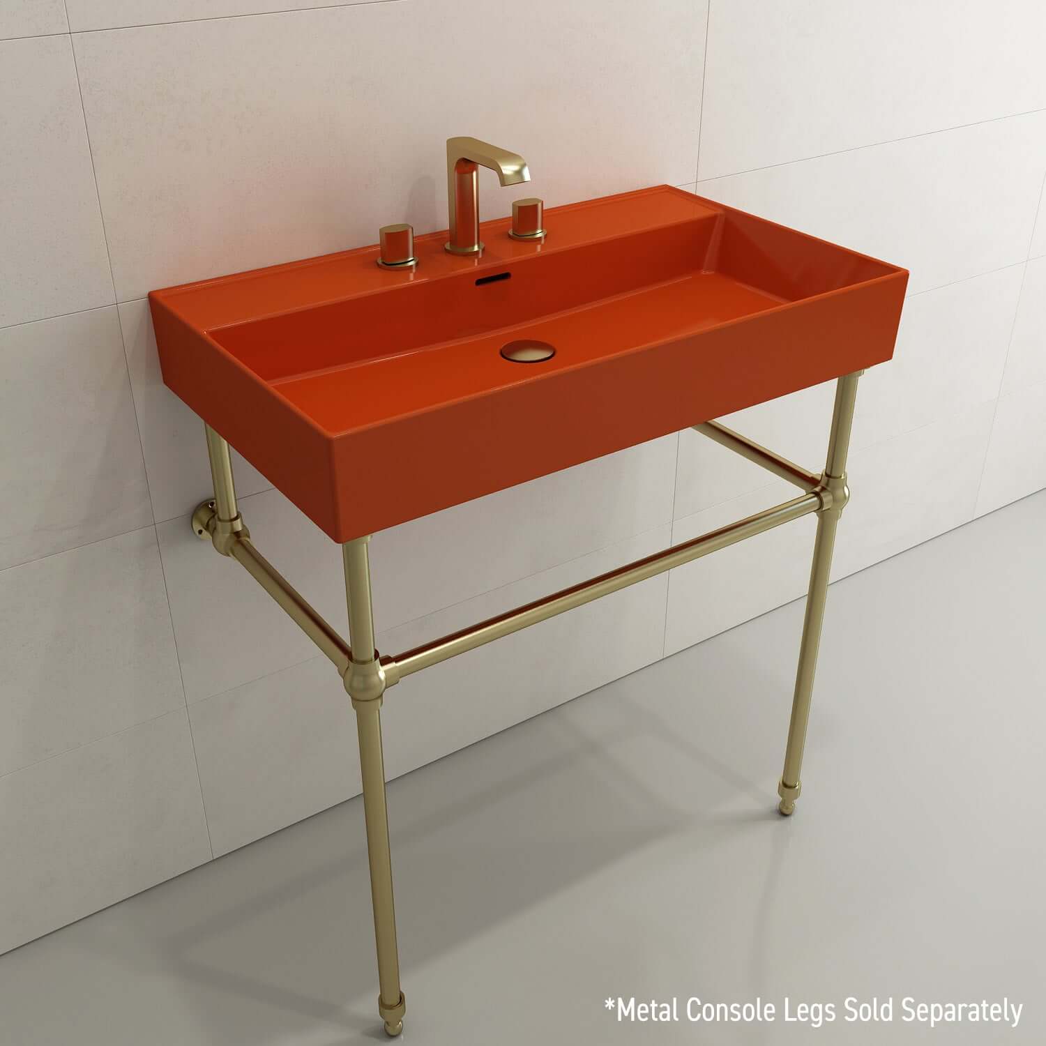Alternate Image for BOCCHI Milano 32" Rectangle Wallmount Fireclay Bathroom Sink, Orange, 3 Faucet Hole, 1377-012-0127