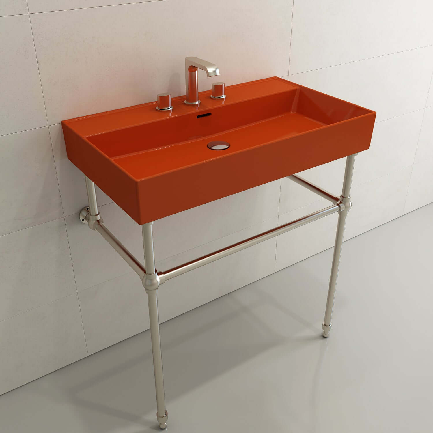 Alternate Image for BOCCHI Milano 32" Rectangle Wallmount Fireclay Bathroom Sink, Orange, 3 Faucet Hole, 1377-012-0127