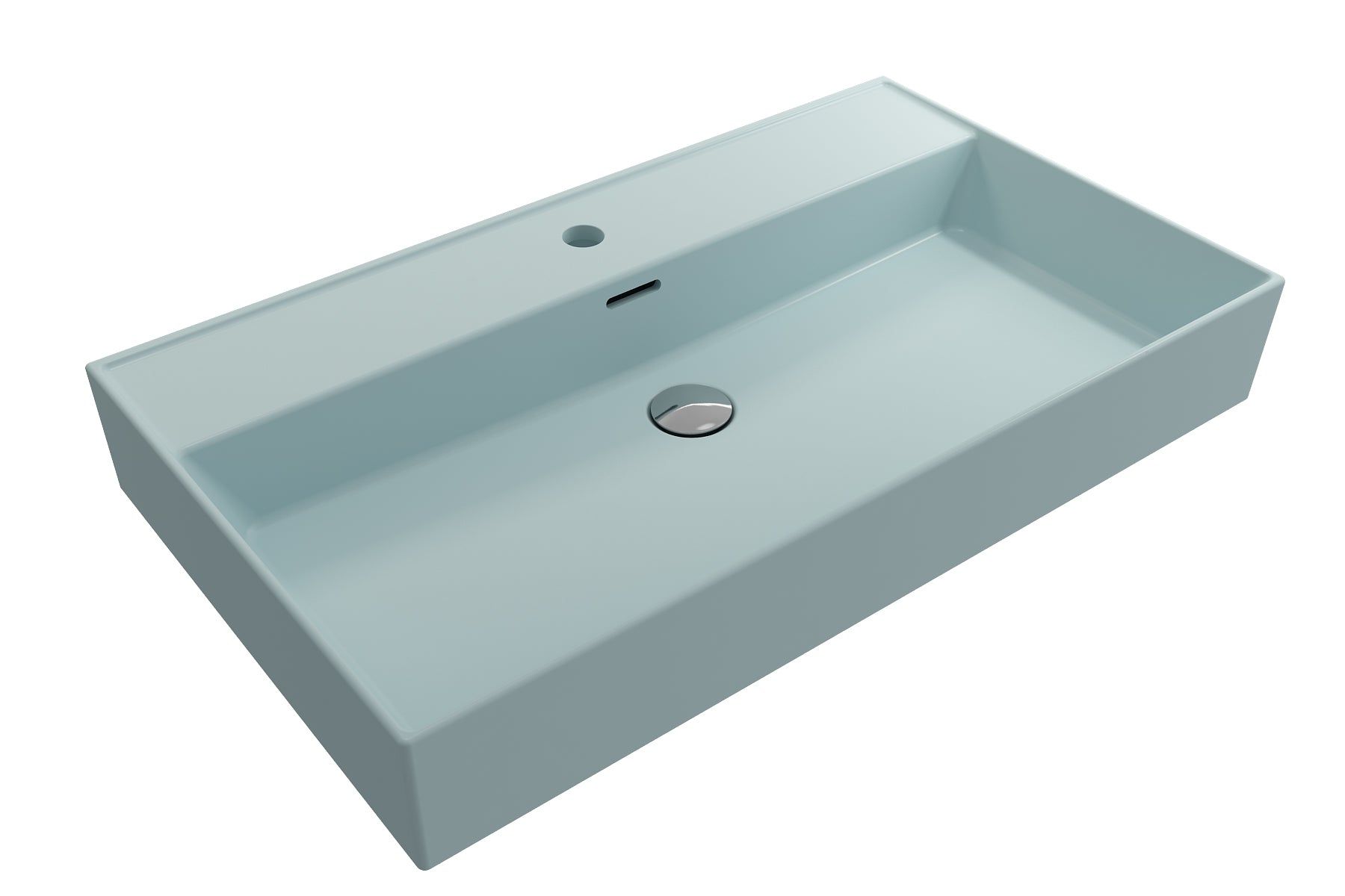 Alternate Image for BOCCHI Milano 32" Rectangle Wallmount Fireclay Bathroom Sink, Matte Ice Blue, Single Faucet Hole, 1377-029-0126