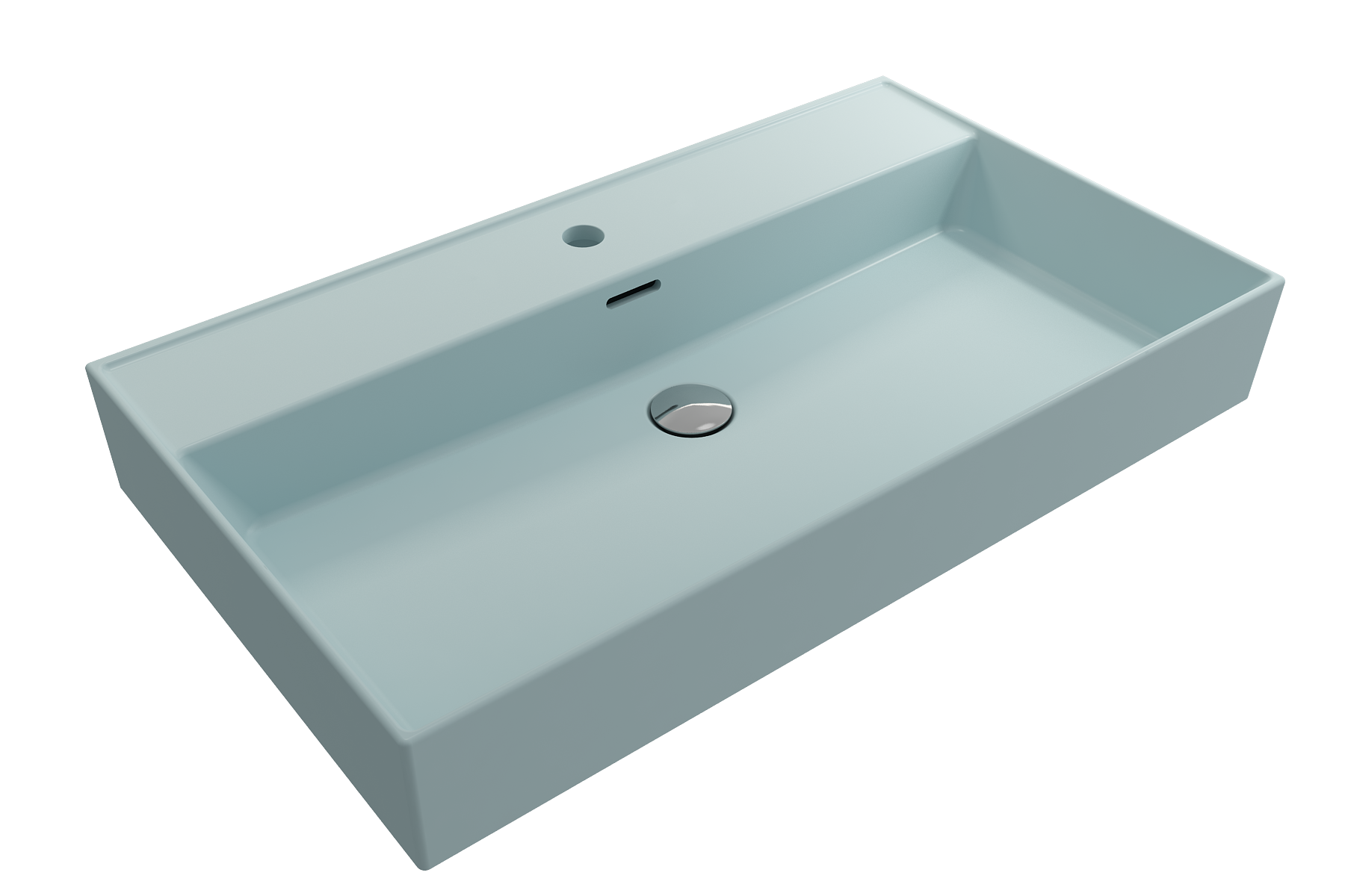 Alternate Image for BOCCHI Milano 32" Rectangle Wallmount Fireclay Bathroom Sink, Matte Ice Blue, Single Faucet Hole, 1377-029-0126