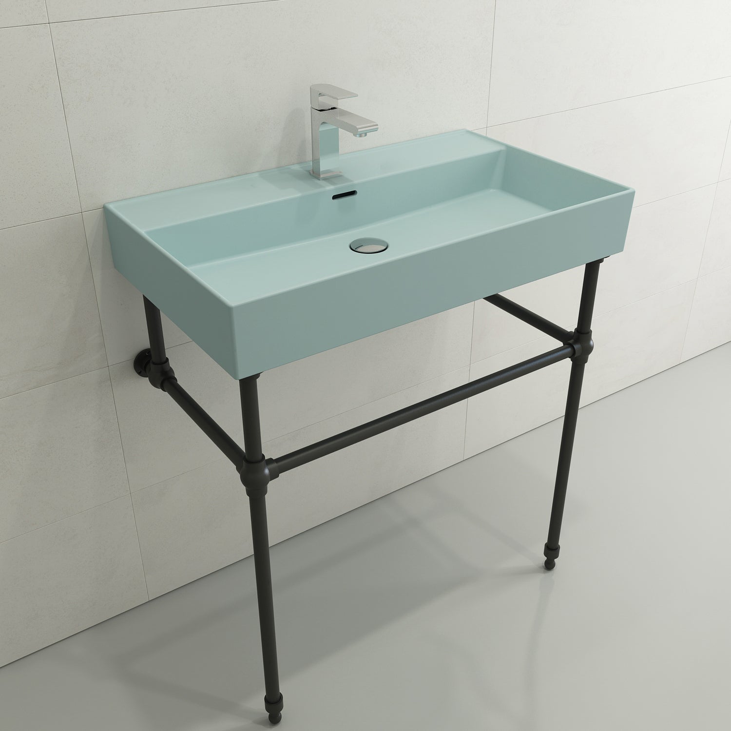 Alternate Image for BOCCHI Milano 32" Rectangle Wallmount Fireclay Bathroom Sink, Matte Ice Blue, Single Faucet Hole, 1377-029-0126
