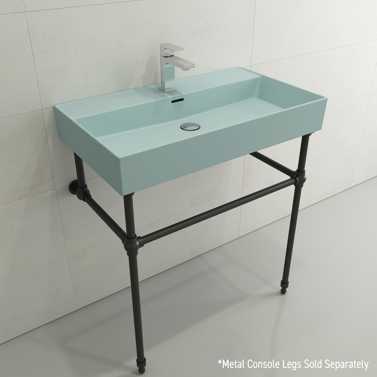 Alternate Image for BOCCHI Milano 32" Rectangle Wallmount Fireclay Bathroom Sink, Matte Ice Blue, Single Faucet Hole, 1377-029-0126