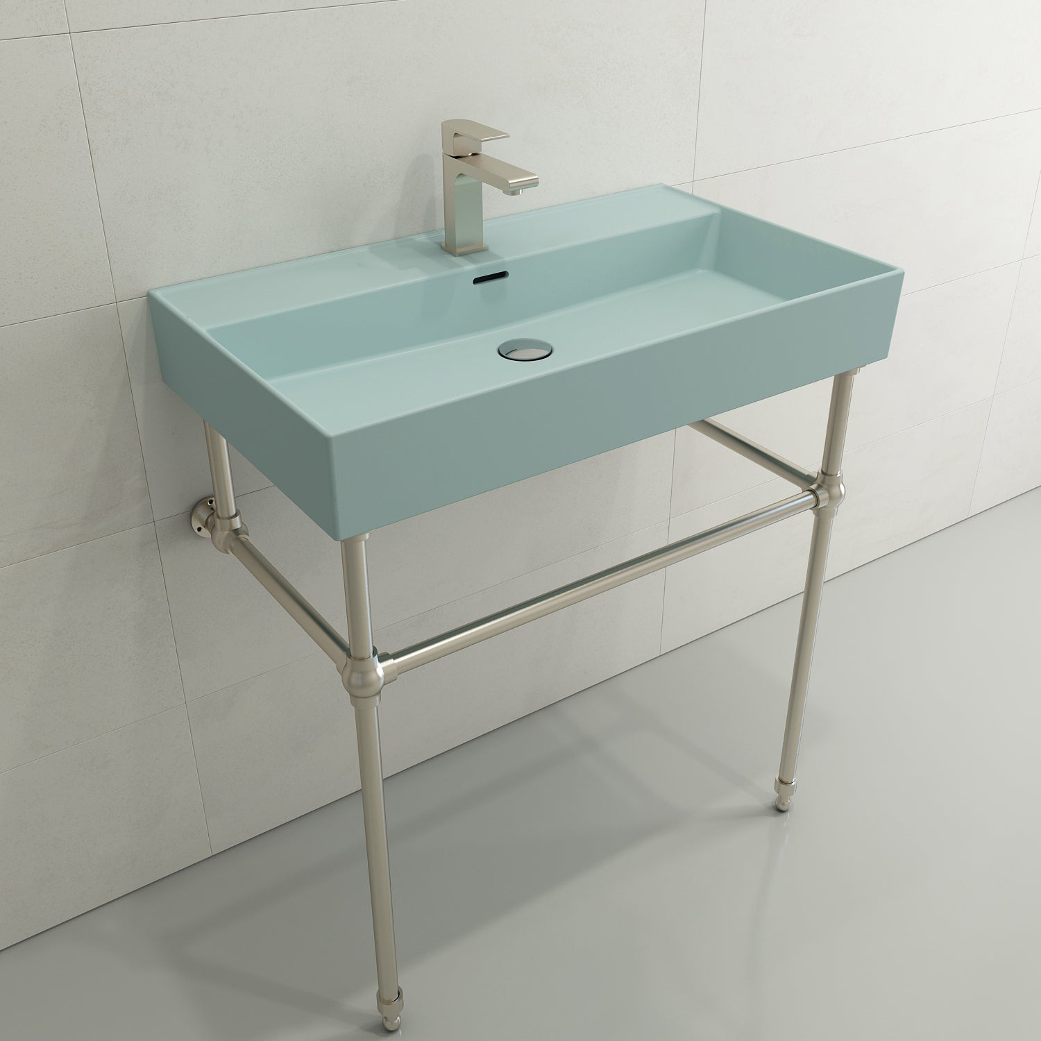 Alternate Image for BOCCHI Milano 32" Rectangle Wallmount Fireclay Bathroom Sink, Matte Ice Blue, Single Faucet Hole, 1377-029-0126
