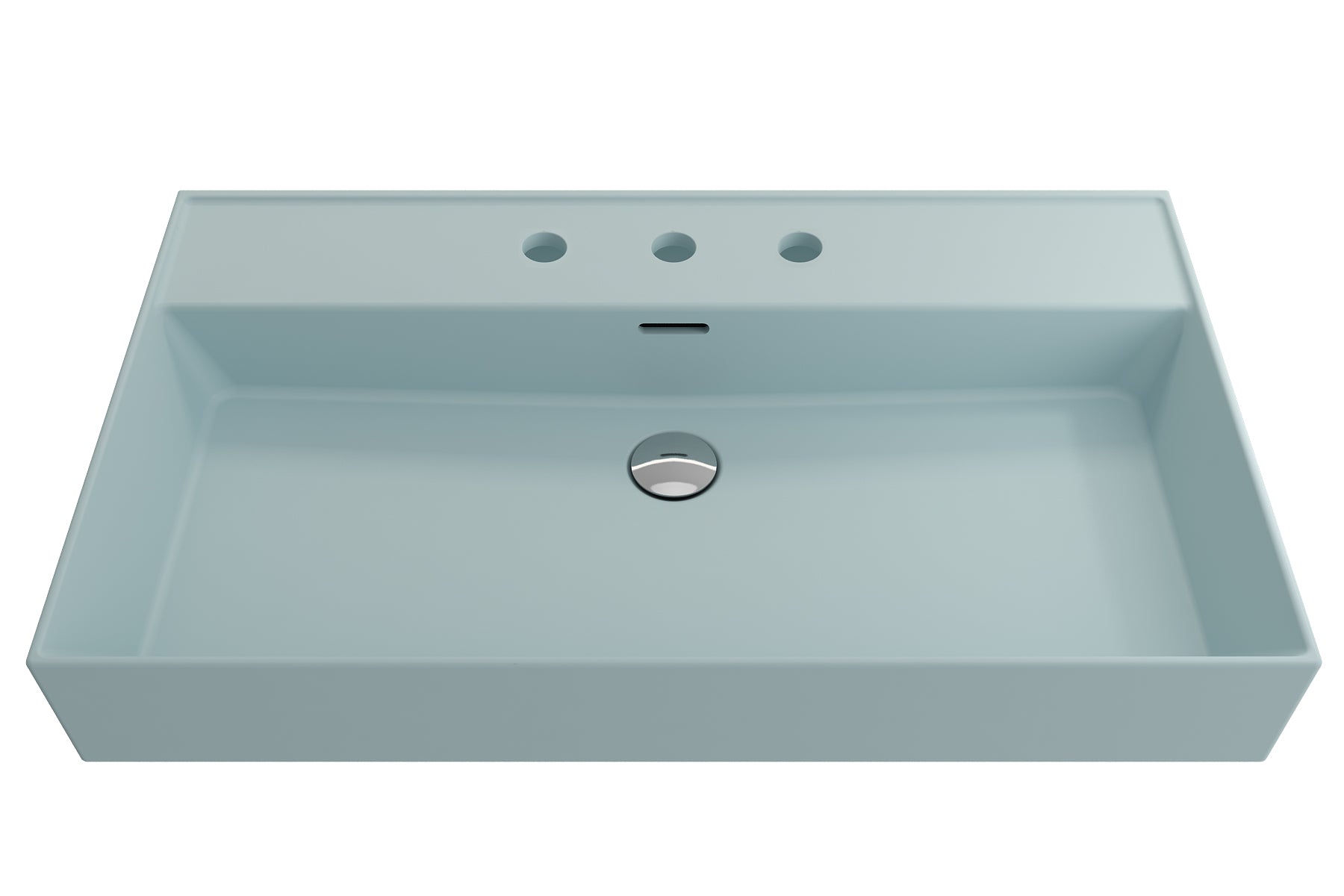 Alternate Image for BOCCHI Milano 32" Rectangle Wallmount Fireclay Bathroom Sink, Matte Ice Blue, 3 Faucet Hole, 1377-029-0127