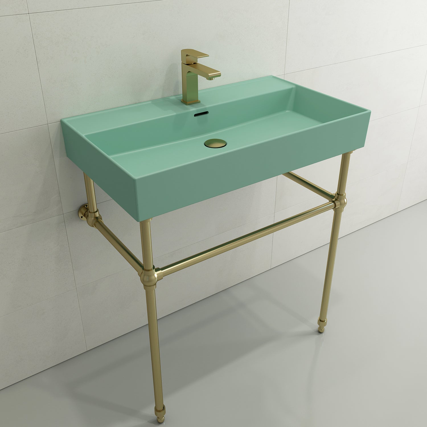Alternate Image for BOCCHI Milano 32" Rectangle Wallmount Fireclay Bathroom Sink, Matte Mint Green, Single Faucet Hole, 1377-033-0126