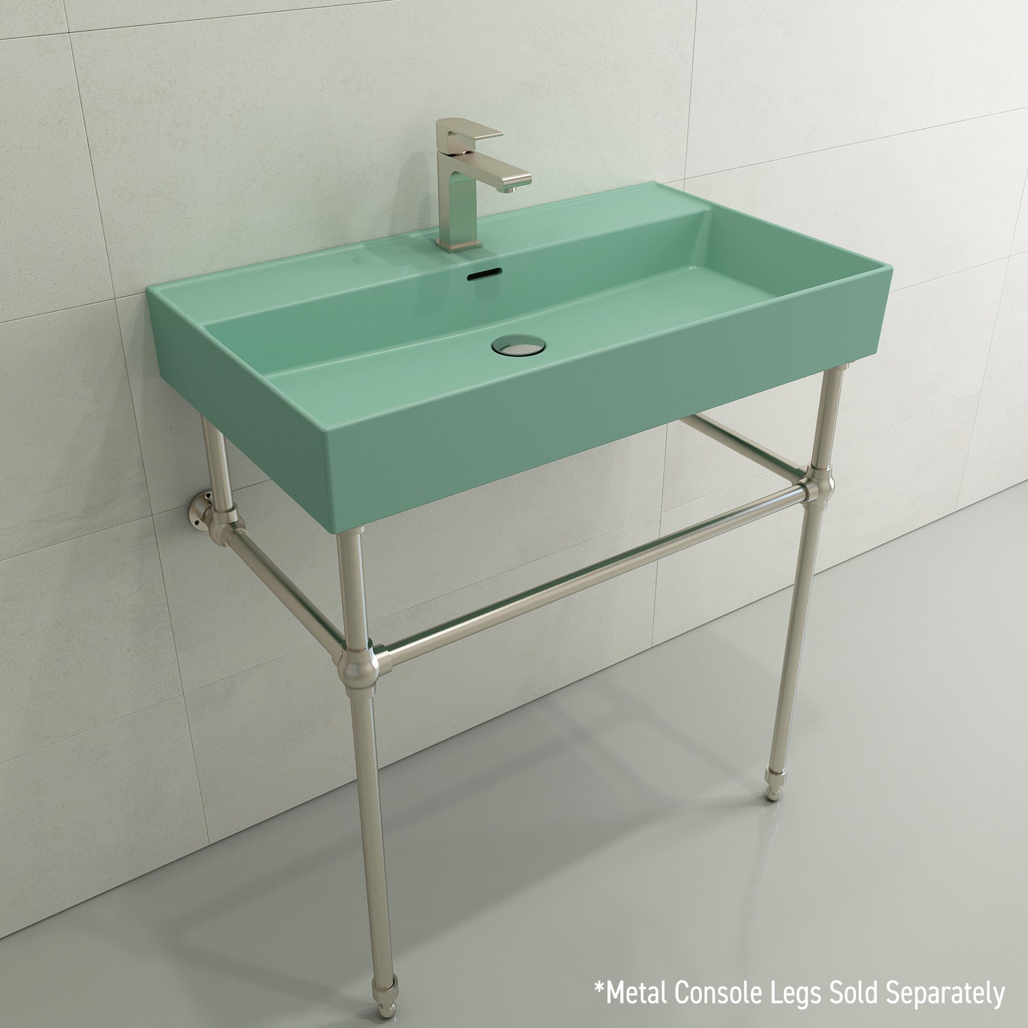 Alternate Image for BOCCHI Milano 32" Rectangle Wallmount Fireclay Bathroom Sink, Matte Mint Green, Single Faucet Hole, 1377-033-0126