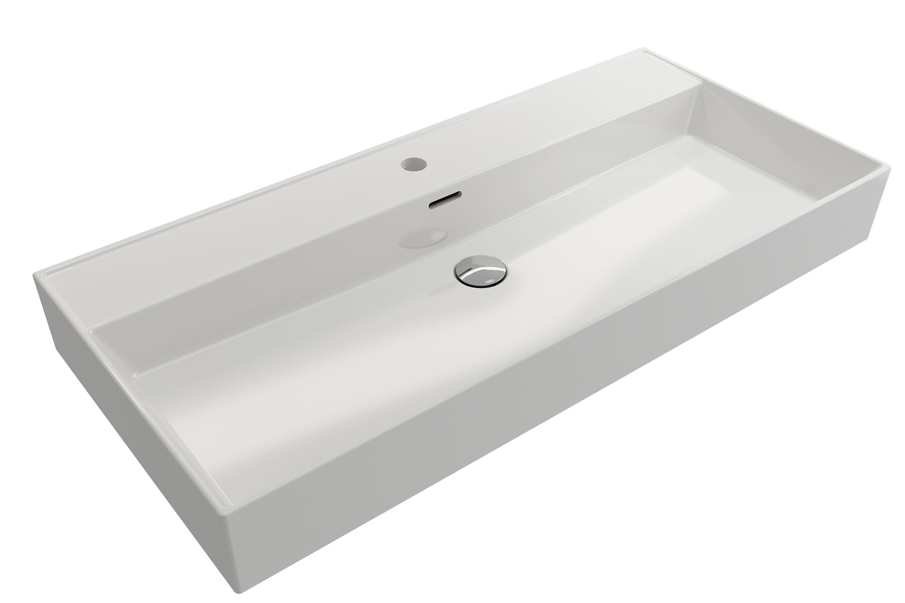 Alternate Image for BOCCHI Milano 40" Rectangle Wallmount Fireclay Bathroom Sink, White, Single Faucet Hole, 1378-001-0126