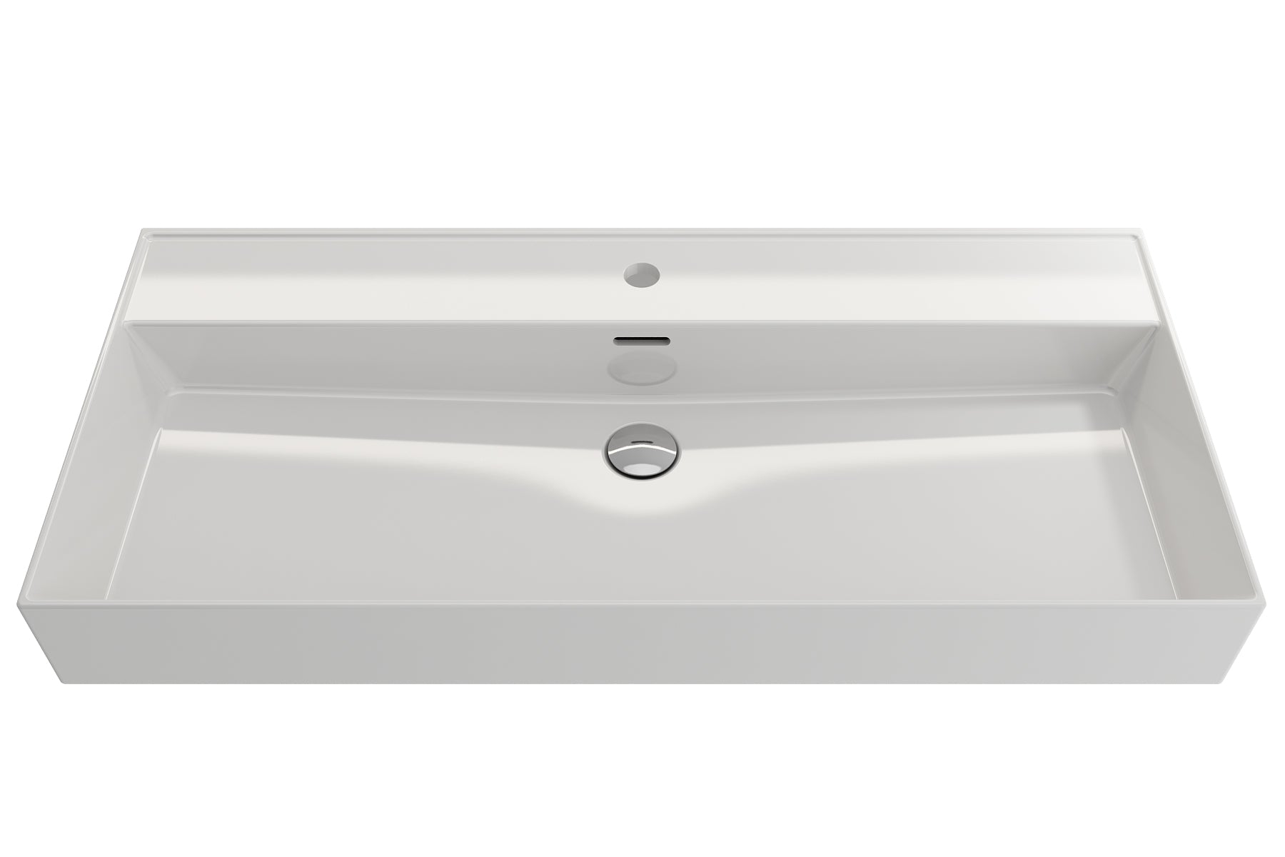 Alternate Image for BOCCHI Milano 40" Rectangle Wallmount Fireclay Bathroom Sink, White, Single Faucet Hole, 1378-001-0126