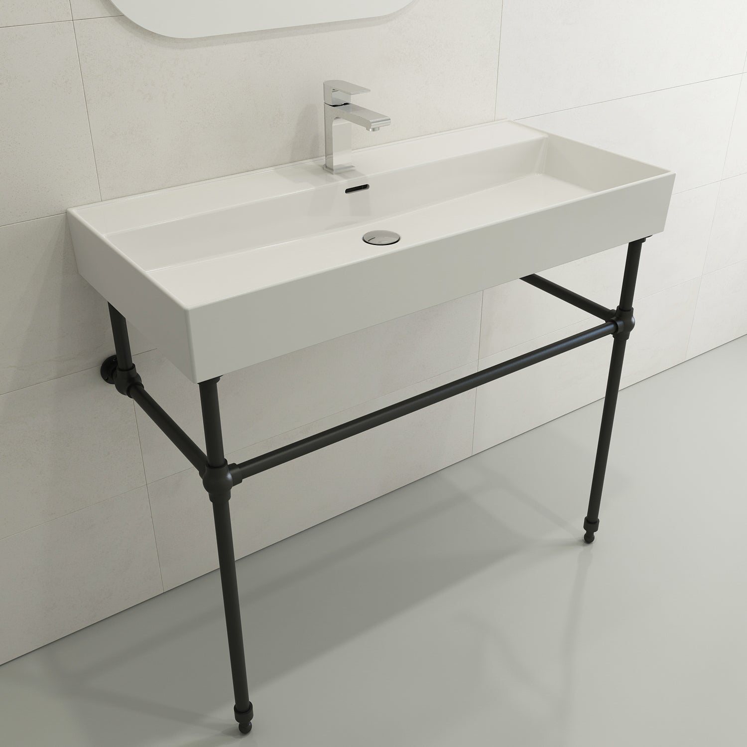 Alternate Image for BOCCHI Milano 40" Rectangle Wallmount Fireclay Bathroom Sink, White, Single Faucet Hole, 1378-001-0126