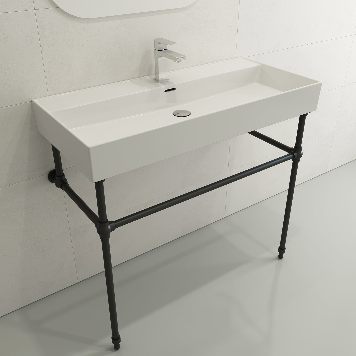 Alternate Image for BOCCHI Milano 40" Rectangle Wallmount Fireclay Bathroom Sink, White, Single Faucet Hole, 1378-001-0126