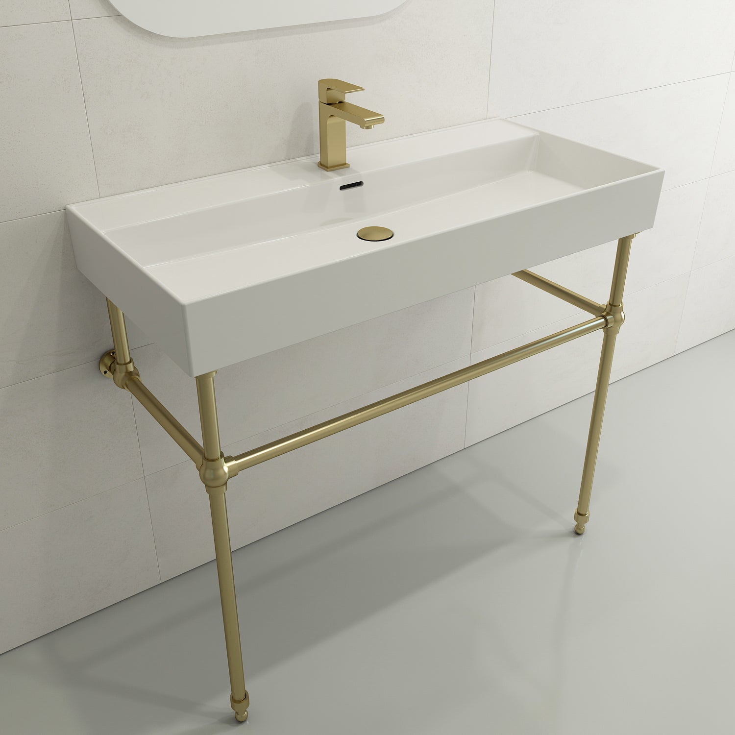 Alternate Image for BOCCHI Milano 40" Rectangle Wallmount Fireclay Bathroom Sink, White, Single Faucet Hole, 1378-001-0126