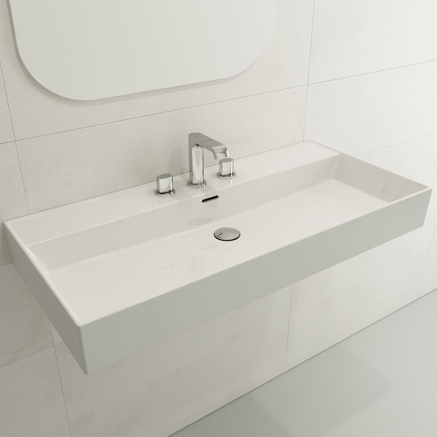 Alternate Image for BOCCHI Milano 40" Rectangle Wallmount Fireclay Bathroom Sink, White, 3 Faucet Hole, 1378-001-0127