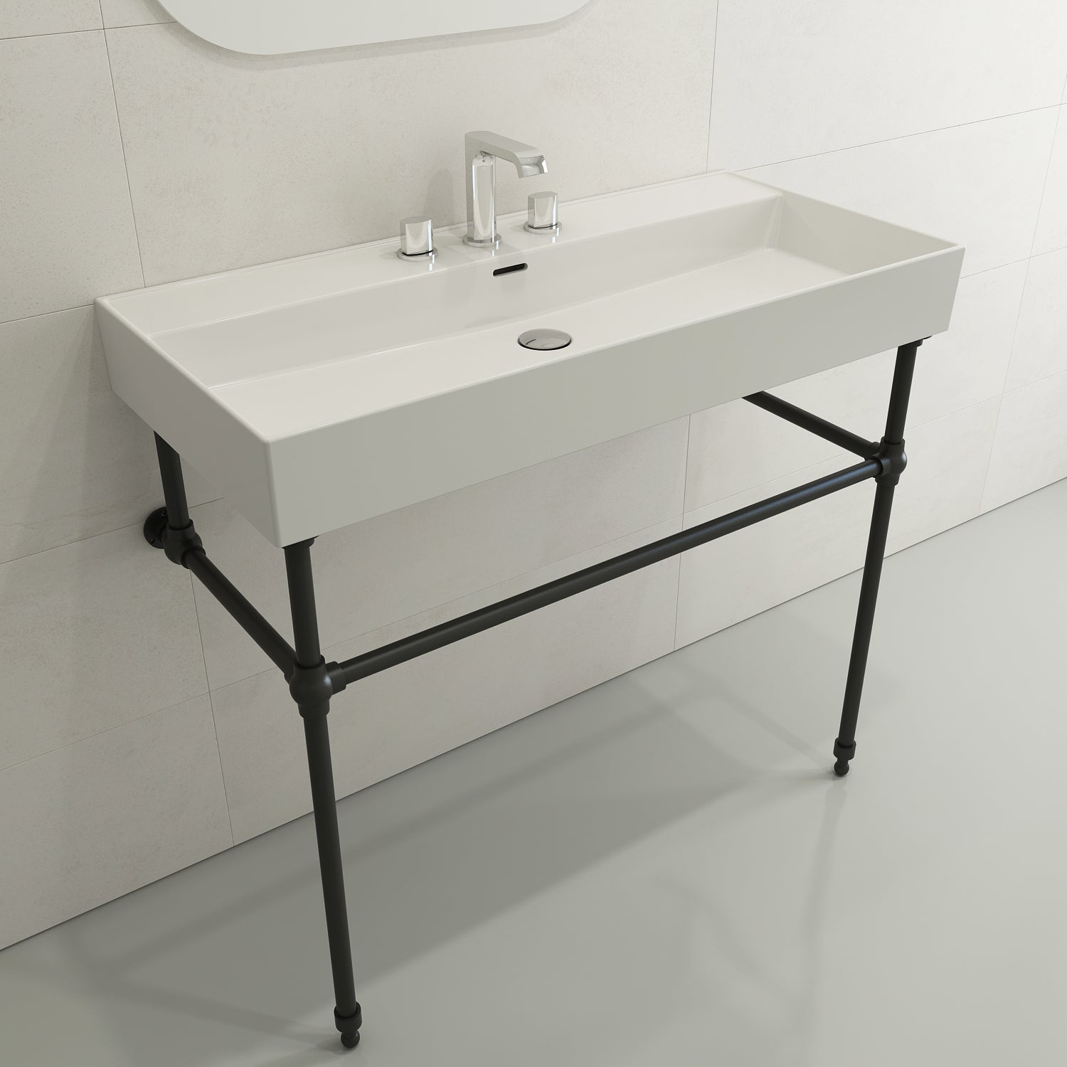 Alternate Image for BOCCHI Milano 40" Rectangle Wallmount Fireclay Bathroom Sink, White, 3 Faucet Hole, 1378-001-0127