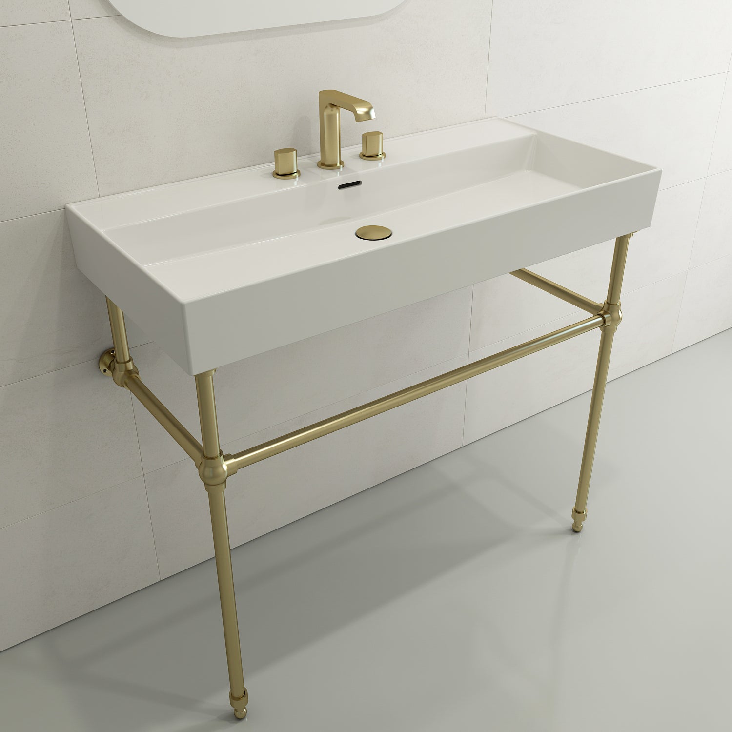 Alternate Image for BOCCHI Milano 40" Rectangle Wallmount Fireclay Bathroom Sink, White, 3 Faucet Hole, 1378-001-0127