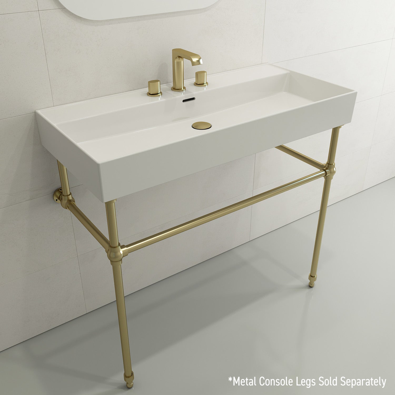 Alternate Image for BOCCHI Milano 40" Rectangle Wallmount Fireclay Bathroom Sink, White, 3 Faucet Hole, 1378-001-0127