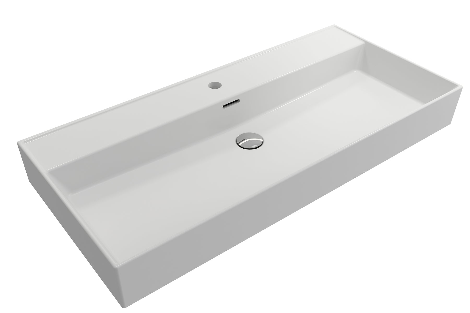 Alternate Image for BOCCHI Milano 40" Rectangle Wallmount Fireclay Bathroom Sink, Matte White, Single Faucet Hole, 1378-002-0126