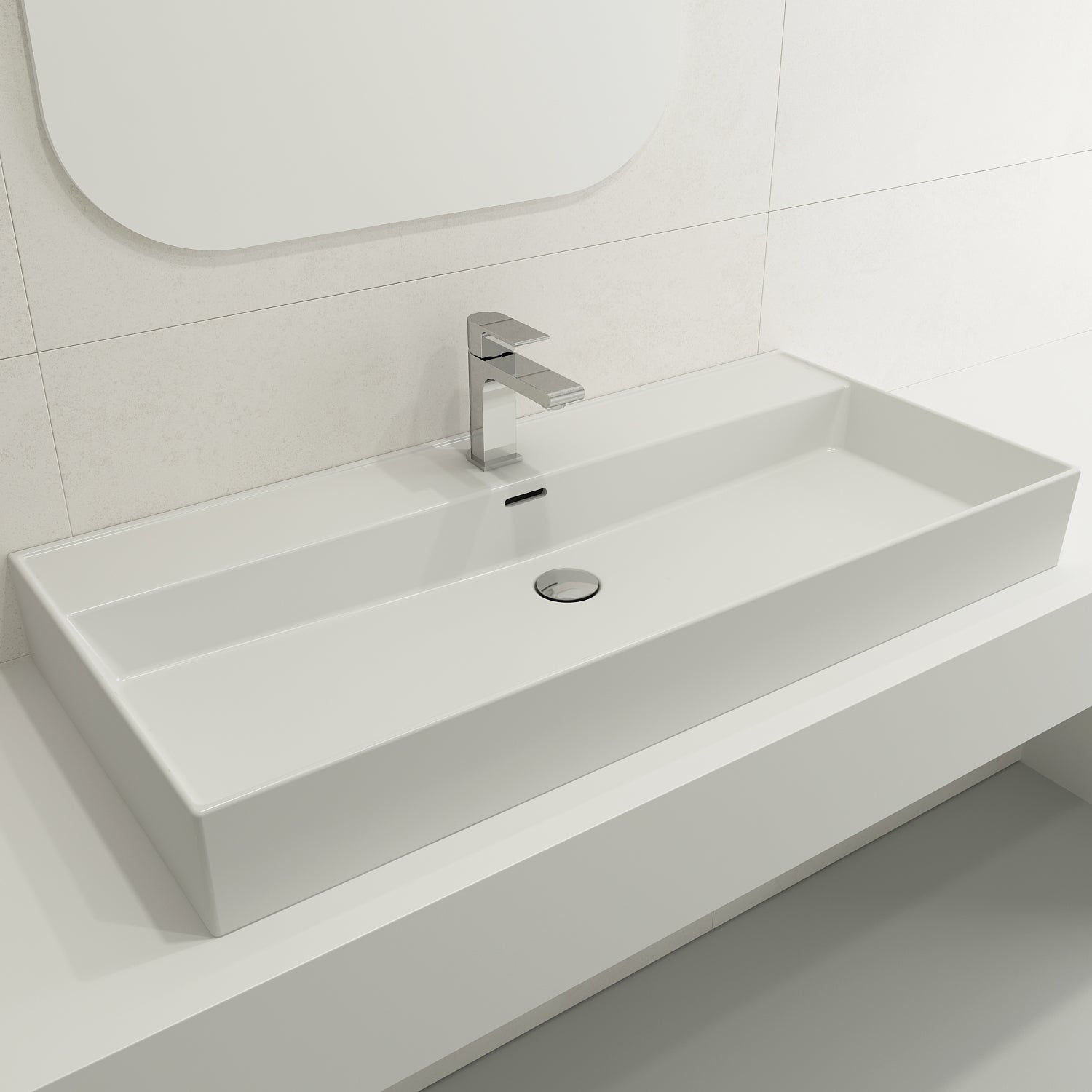 Alternate Image for BOCCHI Milano 40" Rectangle Wallmount Fireclay Bathroom Sink, Matte White, Single Faucet Hole, 1378-002-0126