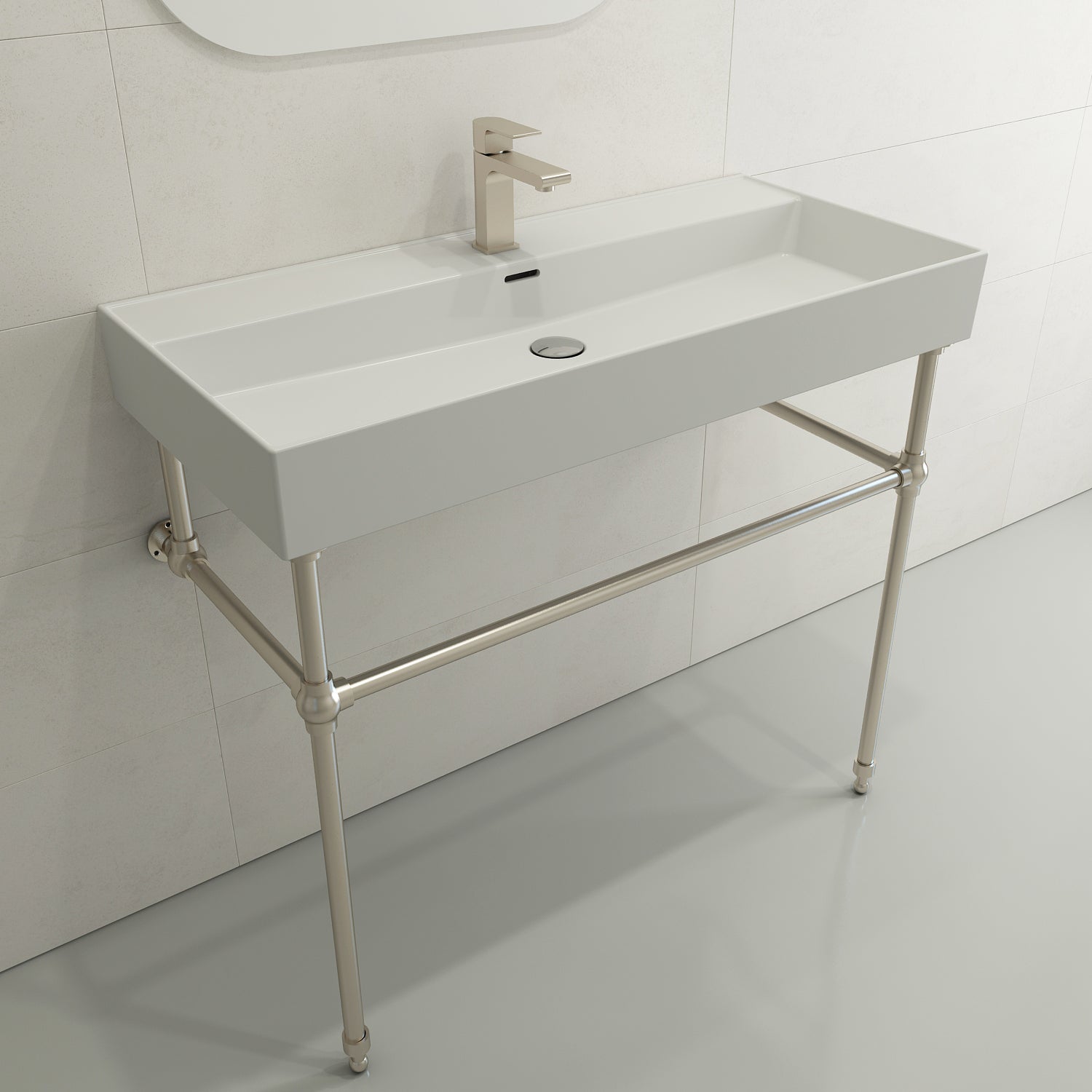 Alternate Image for BOCCHI Milano 40" Rectangle Wallmount Fireclay Bathroom Sink, Matte White, Single Faucet Hole, 1378-002-0126