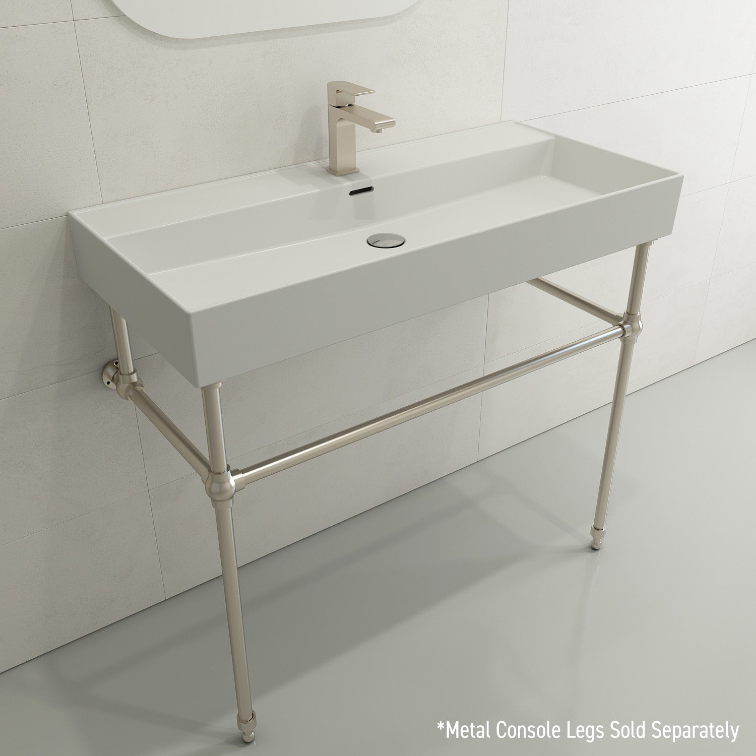 Alternate Image for BOCCHI Milano 40" Rectangle Wallmount Fireclay Bathroom Sink, Matte White, Single Faucet Hole, 1378-002-0126