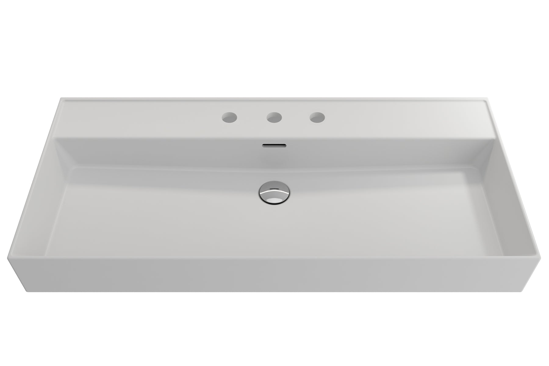 Alternate Image for BOCCHI Milano 40" Rectangle Wallmount Fireclay Bathroom Sink, Matte White, 3 Faucet Hole, 1378-002-0127