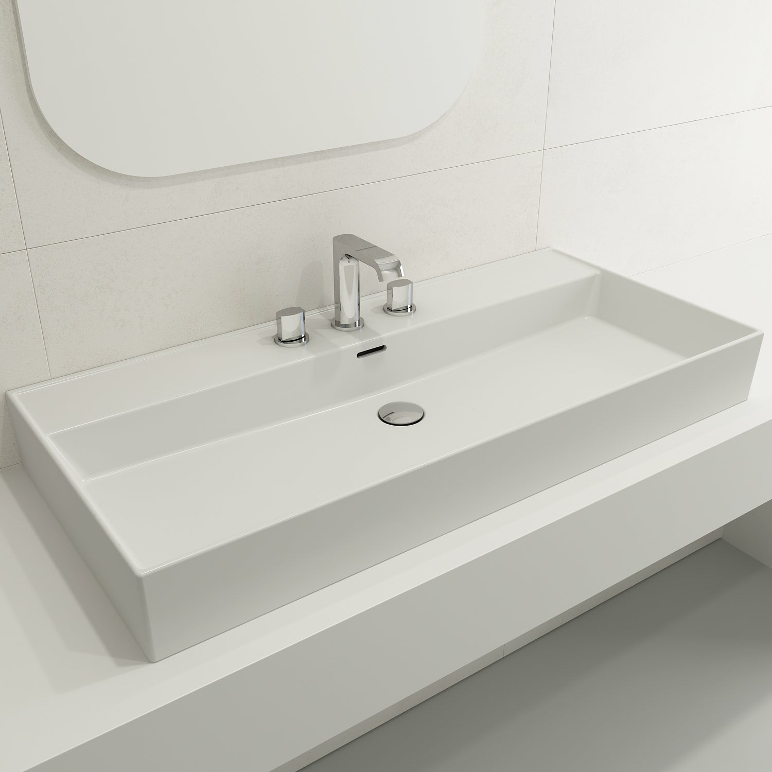 Alternate Image for BOCCHI Milano 40" Rectangle Wallmount Fireclay Bathroom Sink, Matte White, 3 Faucet Hole, 1378-002-0127