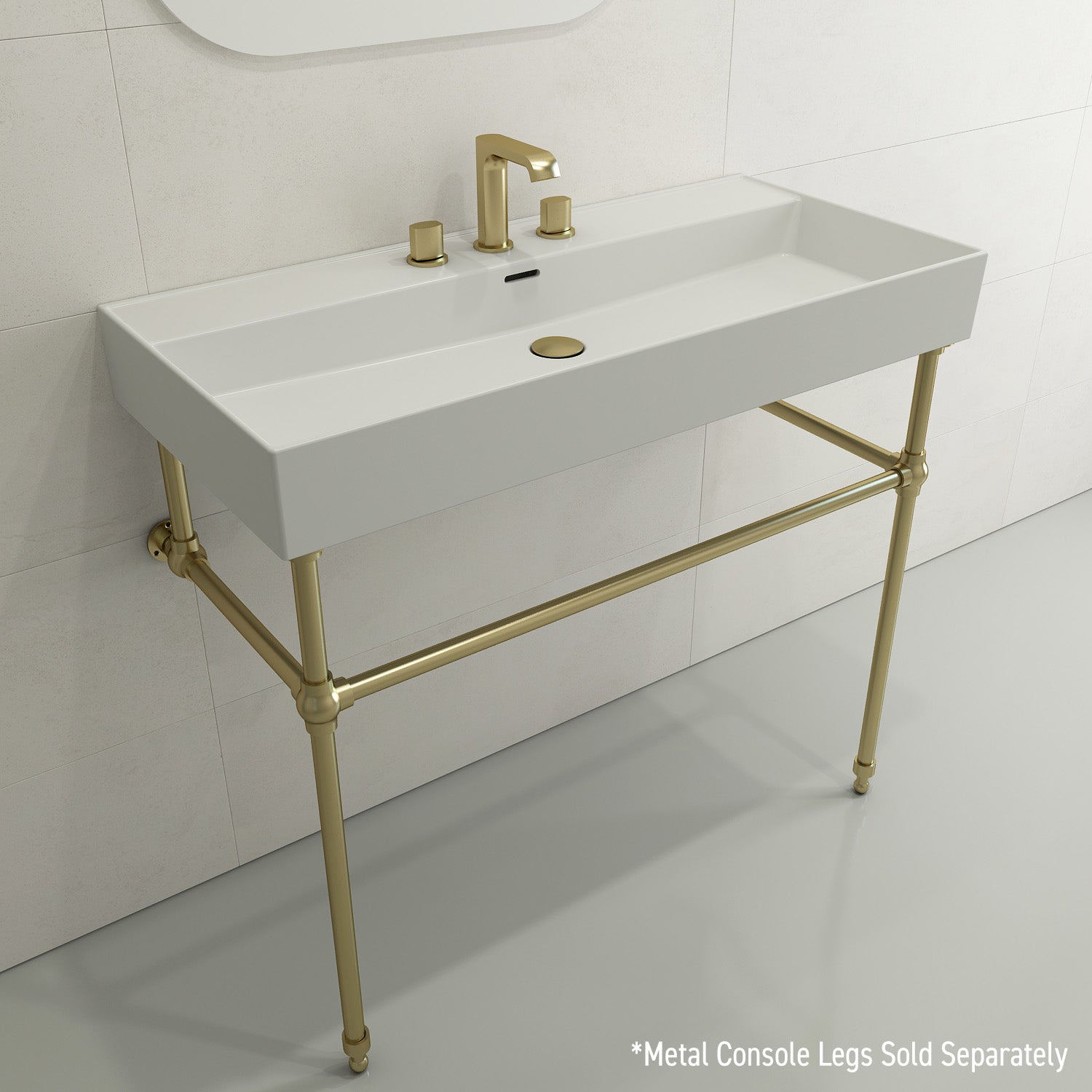 Alternate Image for BOCCHI Milano 40" Rectangle Wallmount Fireclay Bathroom Sink, Matte White, 3 Faucet Hole, 1378-002-0127