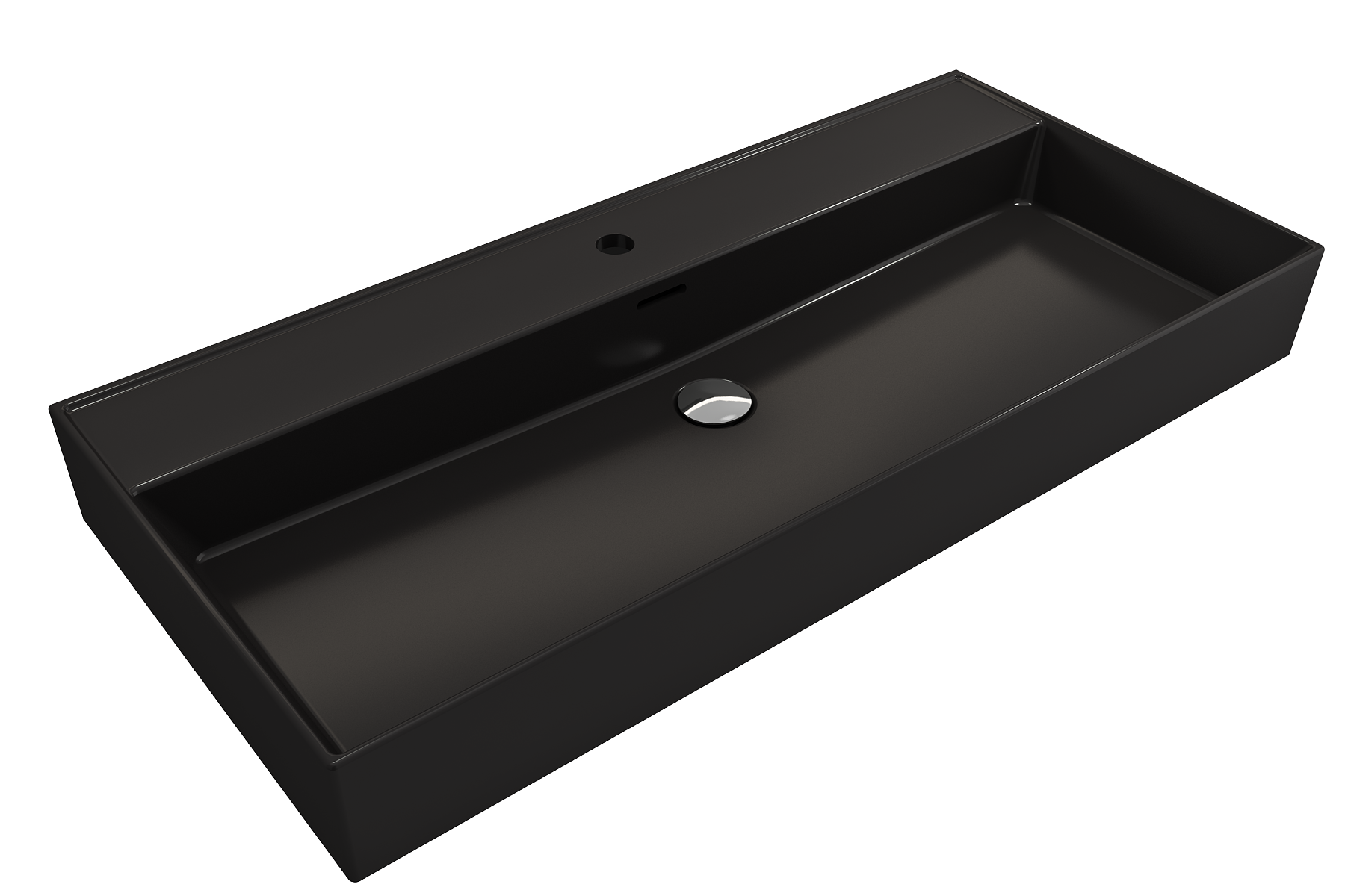 Alternate Image for BOCCHI Milano 40" Rectangle Wallmount Fireclay Bathroom Sink, Matte Black, Single Faucet Hole, 1378-004-0126
