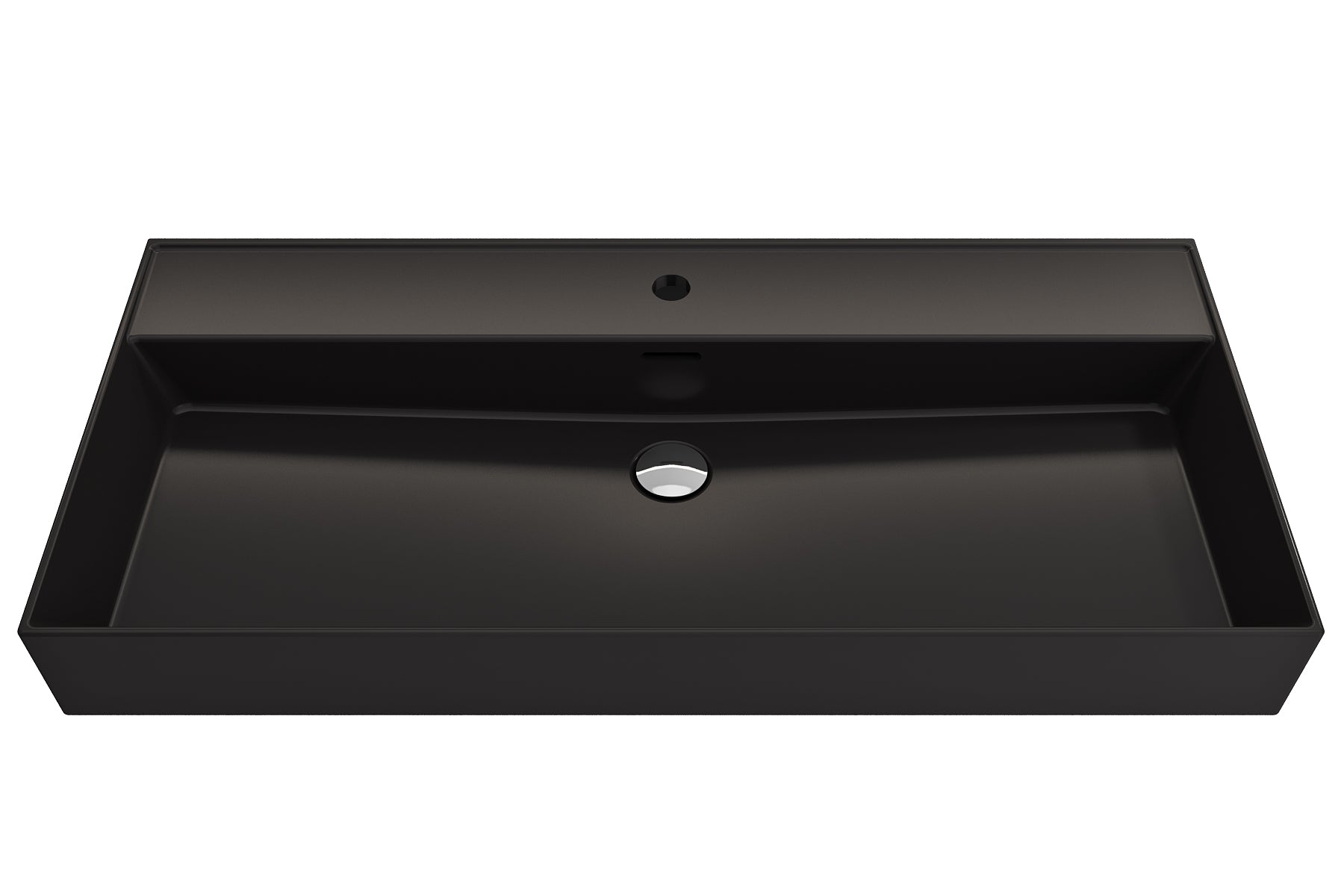 Alternate Image for BOCCHI Milano 40" Rectangle Wallmount Fireclay Bathroom Sink, Matte Black, Single Faucet Hole, 1378-004-0126