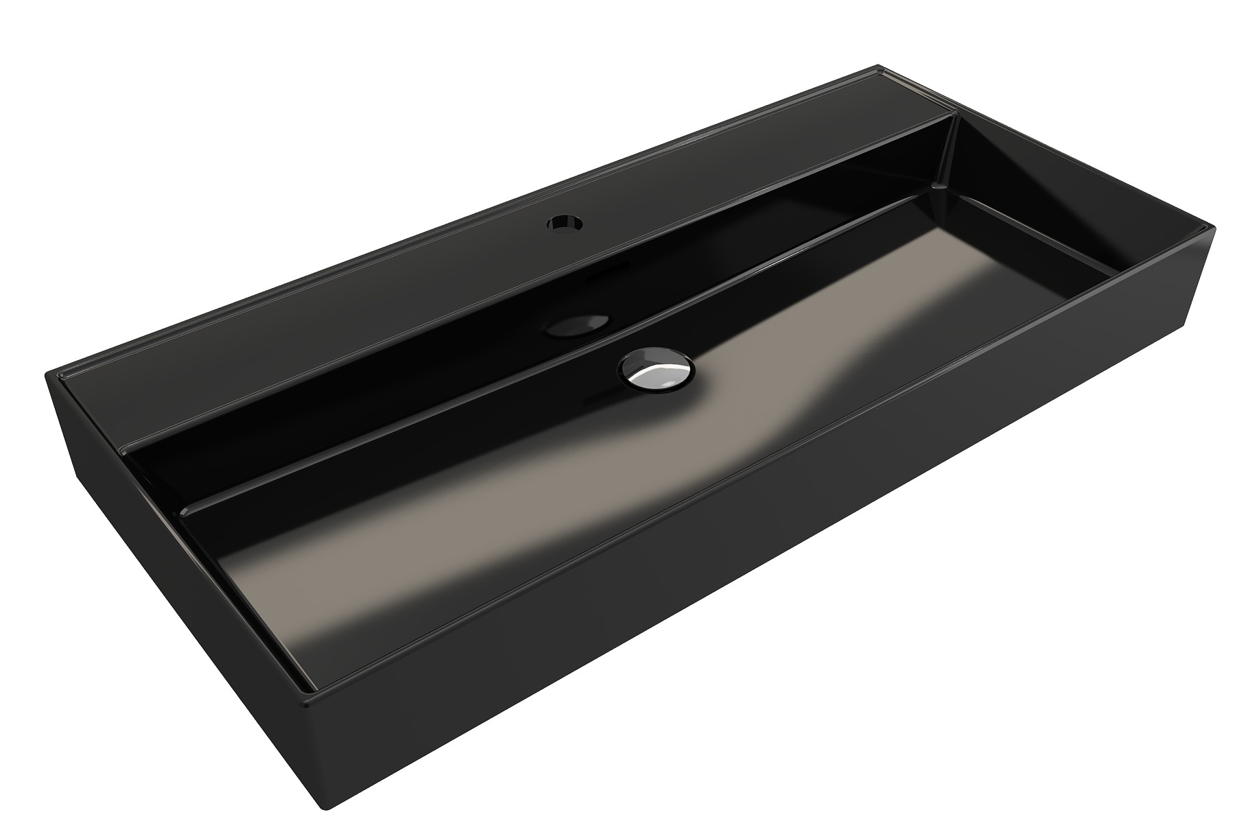 Alternate Image for BOCCHI Milano 40" Rectangle Wallmount Fireclay Bathroom Sink, Black, Single Faucet Hole, 1378-005-0126