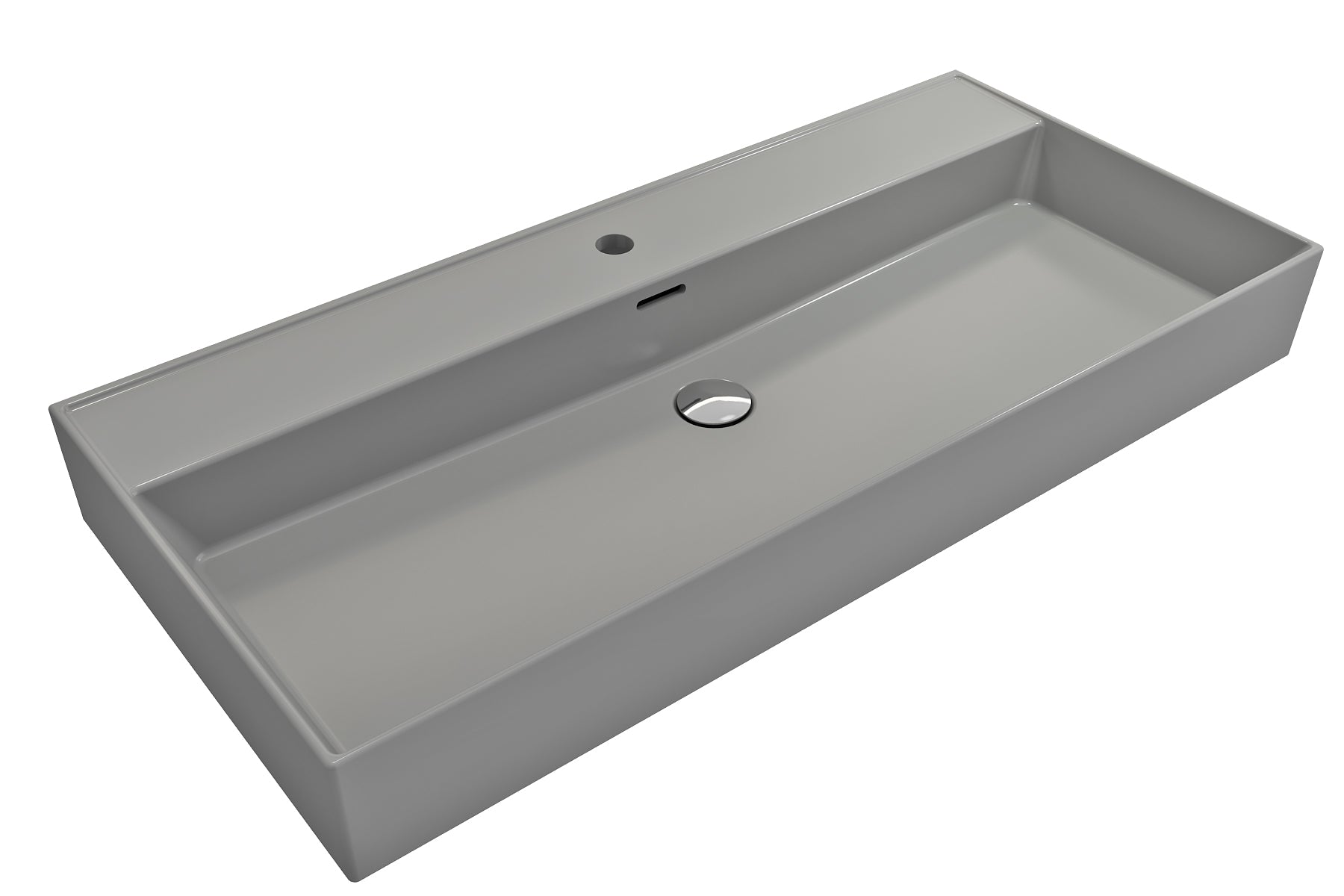 Alternate Image for BOCCHI Milano 40" Rectangle Wallmount Fireclay Bathroom Sink, Matte Gray, Single Faucet Hole, 1378-006-0126