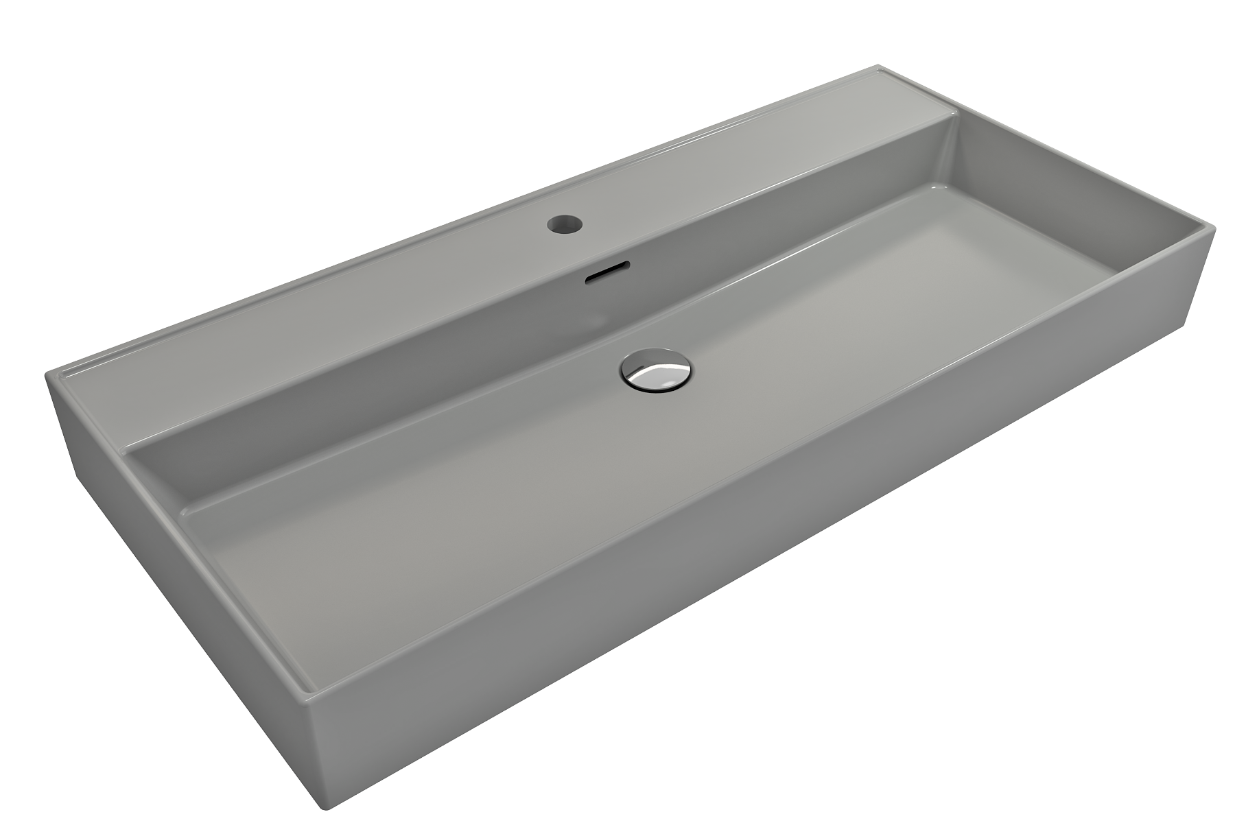 Alternate Image for BOCCHI Milano 40" Rectangle Wallmount Fireclay Bathroom Sink, Matte Gray, Single Faucet Hole, 1378-006-0126
